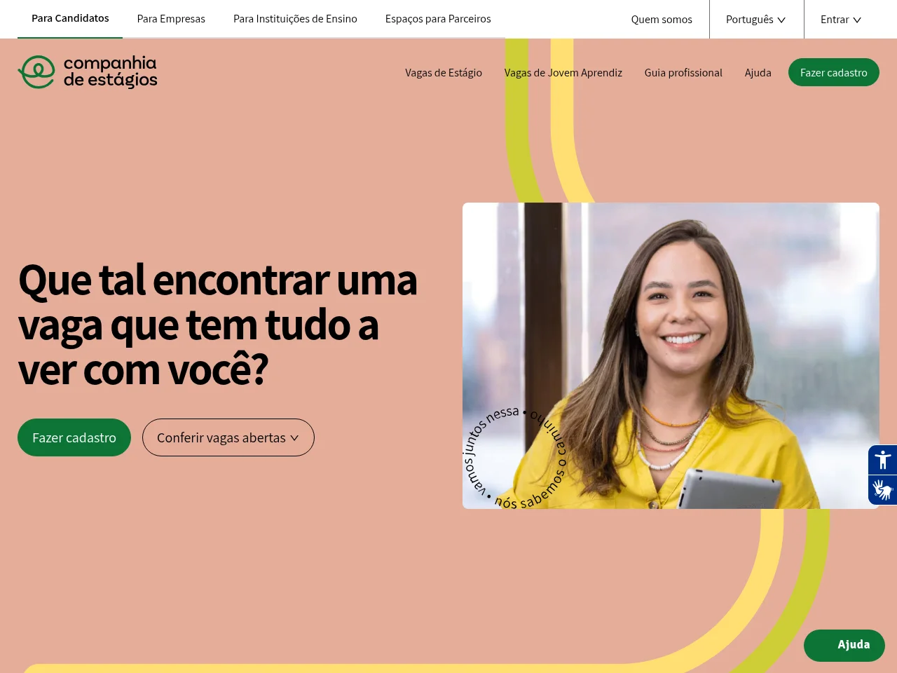 Companhia de Estágios job board platform screenshot showing job search interface