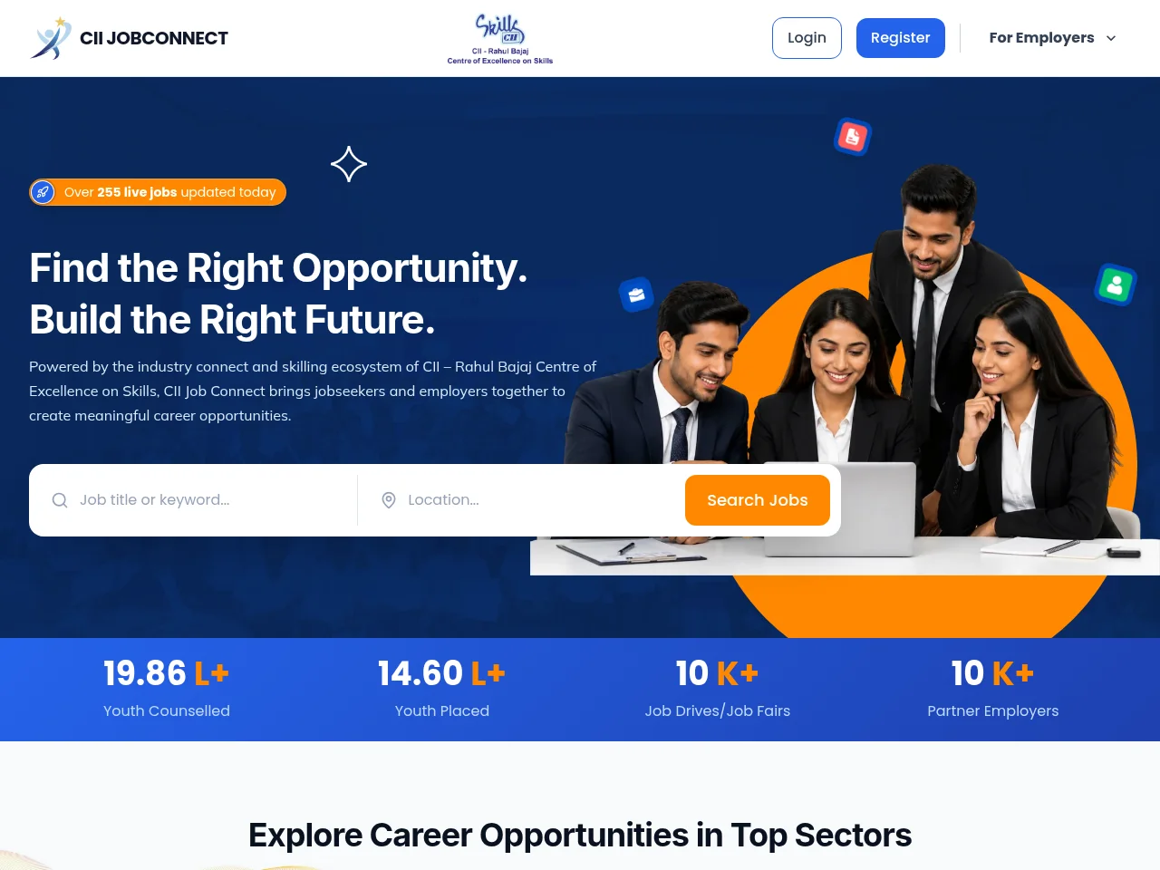 CII JobConnect screenshot CII JobConnect job board platform screenshot showing job search interface