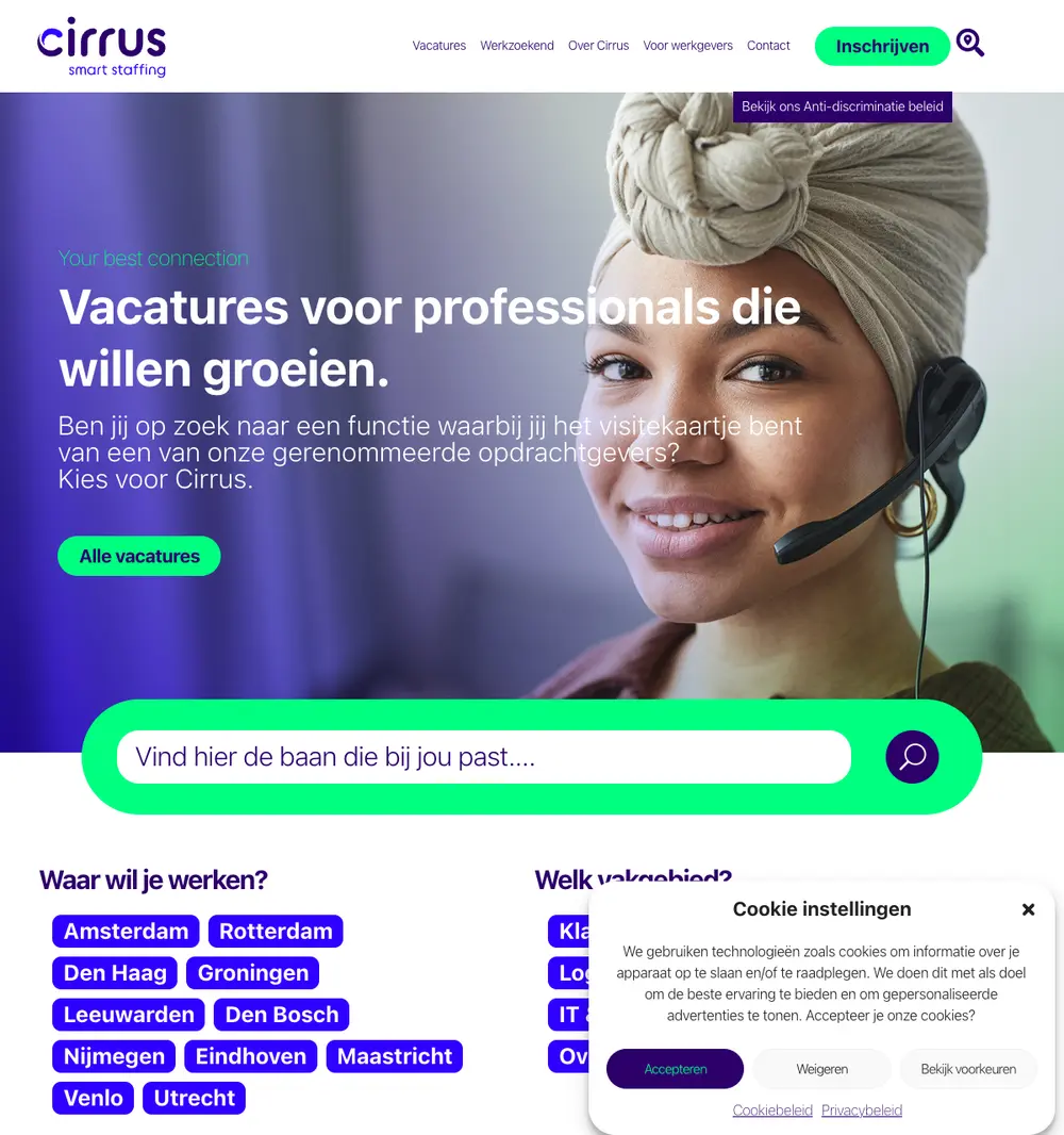 Cirrus job board platform screenshot showing job search interface