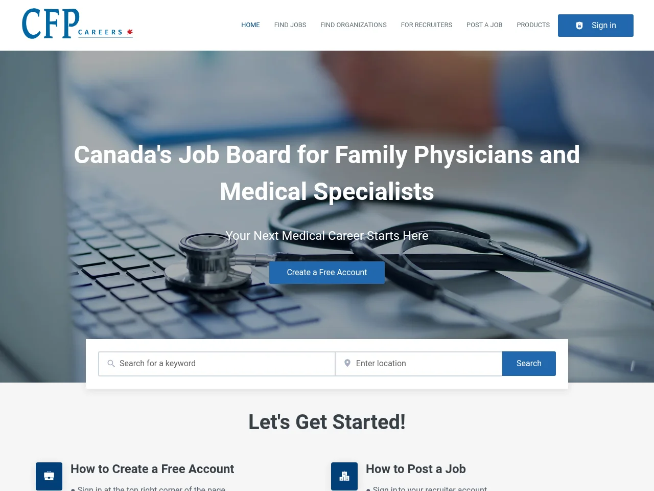 CFP Careers job board platform screenshot showing job search interface