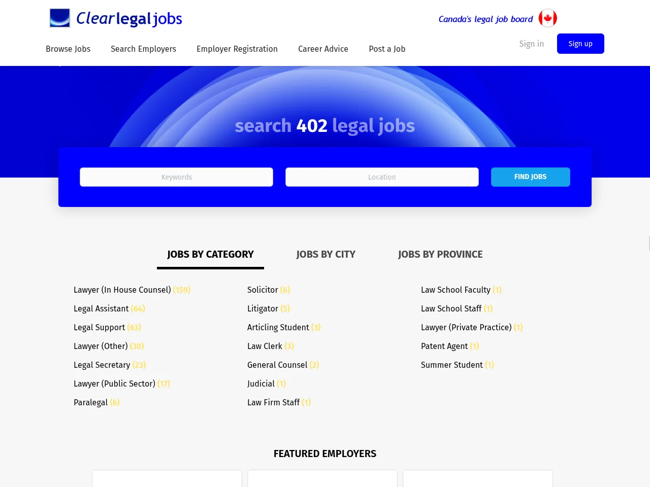 Clear Legal Jobs screenshot Clear Legal Jobs job board platform screenshot showing job search interface