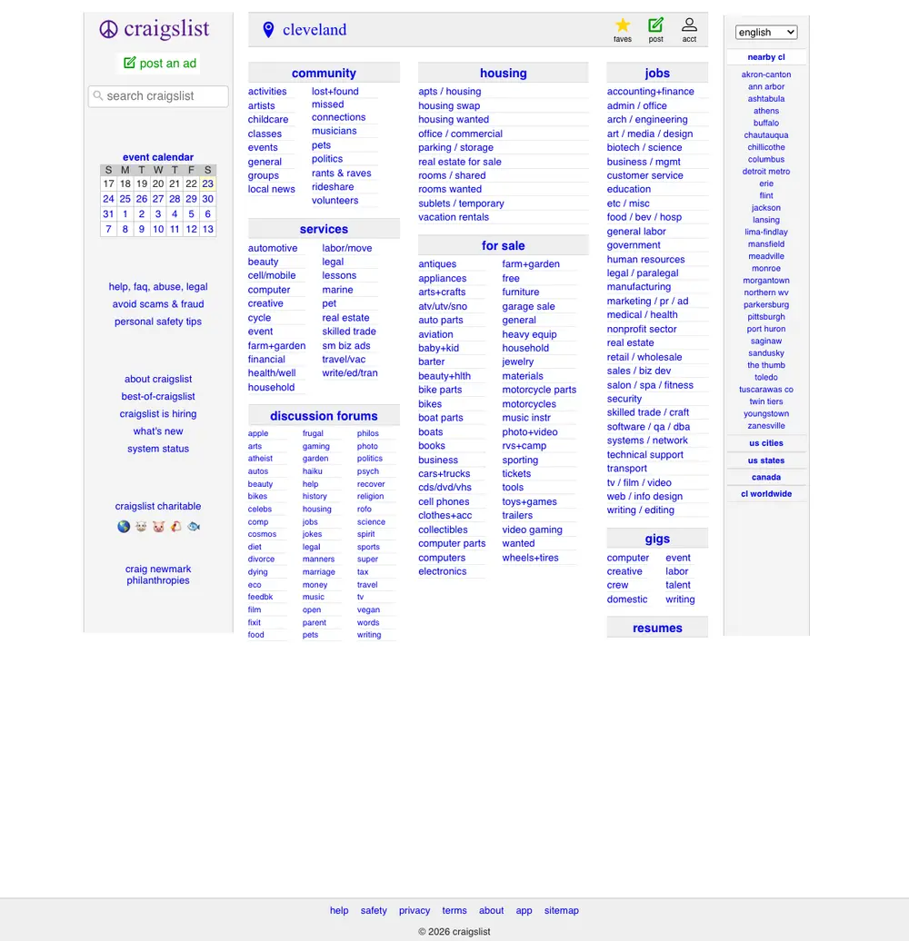 craigslist job board platform screenshot showing job search interface