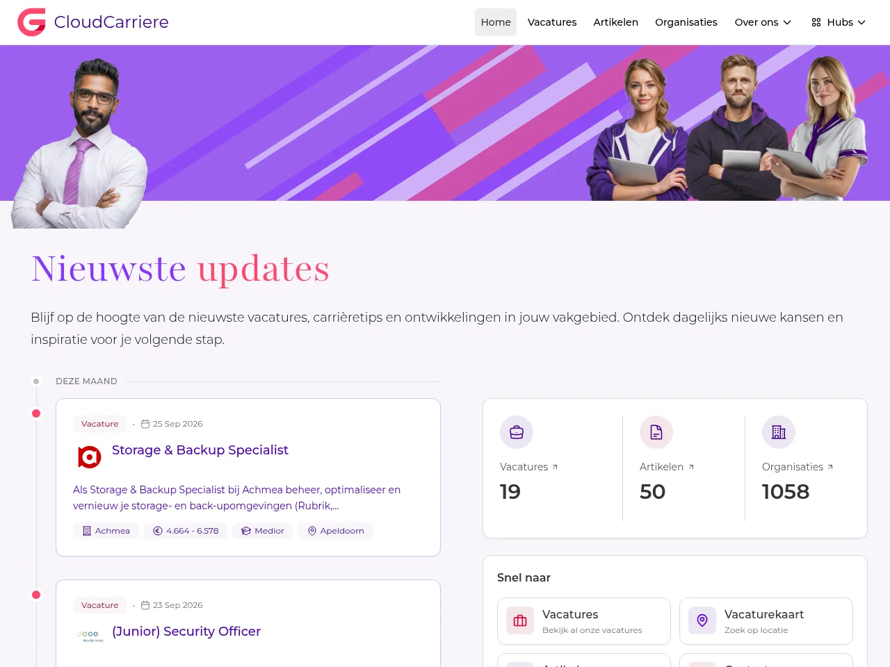 CloudCarriere.nl job board platform screenshot showing job search interface