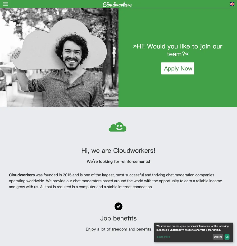 Cloudworkers job board platform screenshot showing job search interface