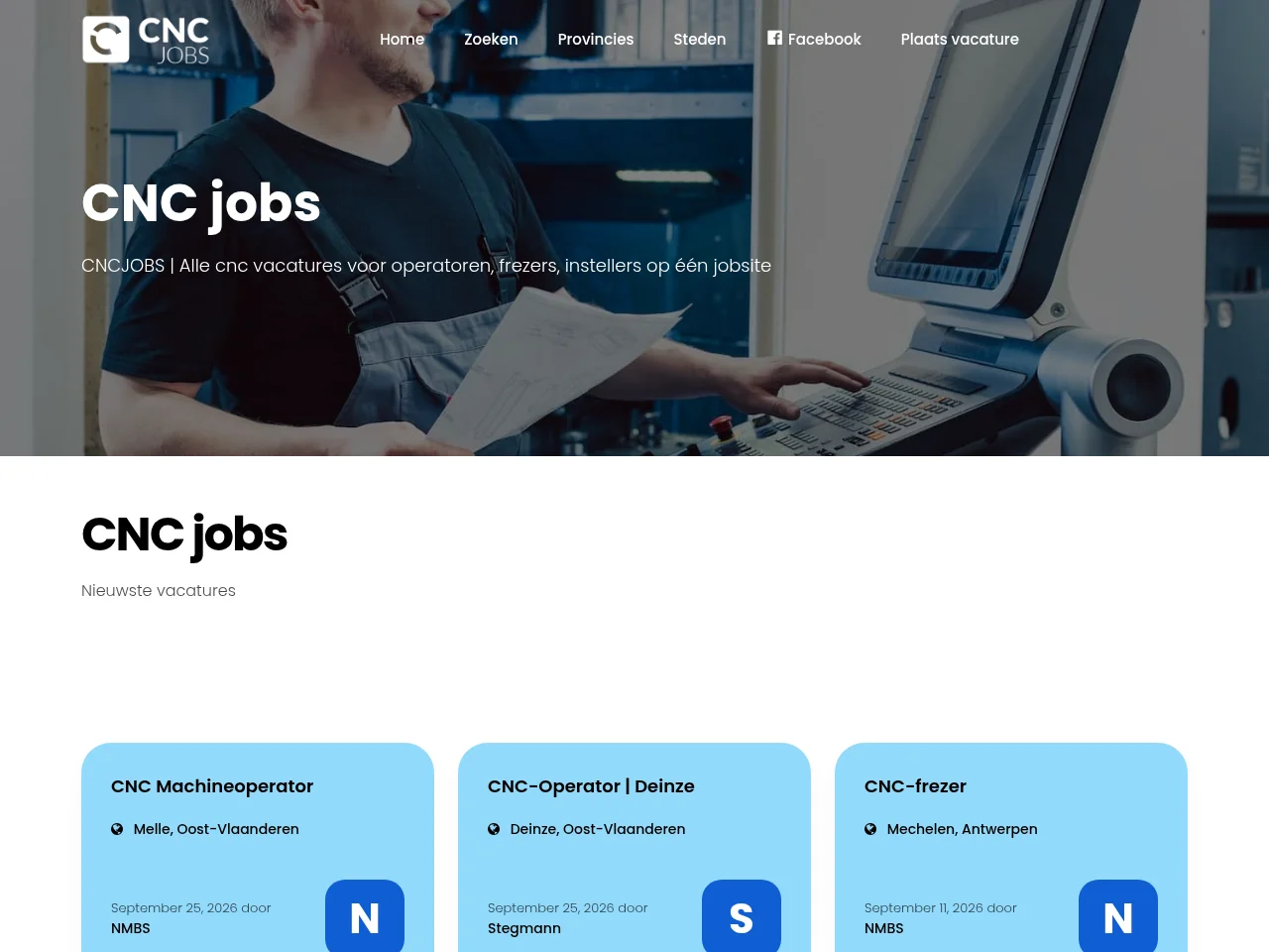 CNC JOBS job board platform screenshot showing job search interface