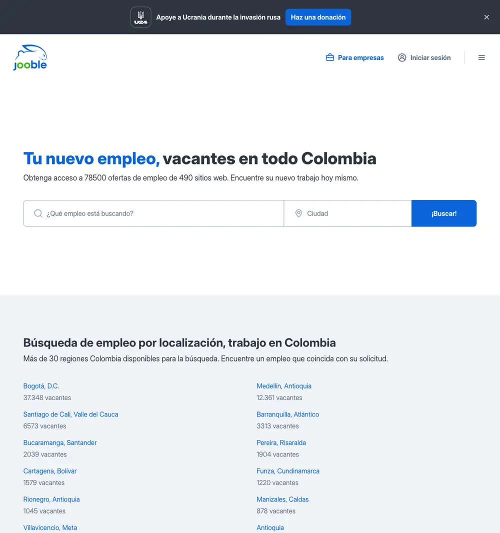 Jooble job board platform screenshot showing job search interface