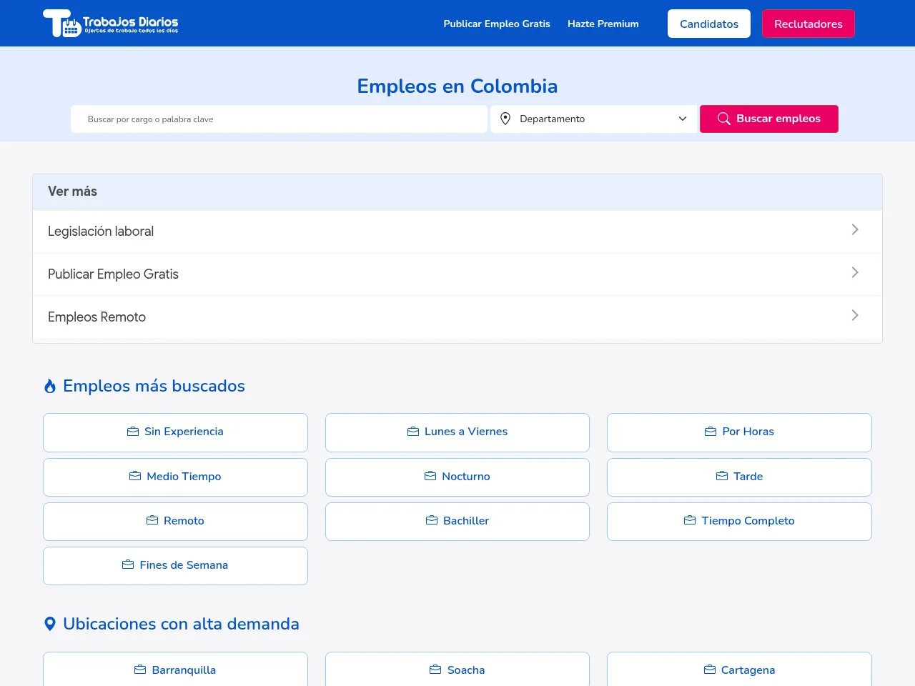 Trabajos Diarios Colombia screenshot Trabajos Diarios Colombia job board platform screenshot showing job search interface