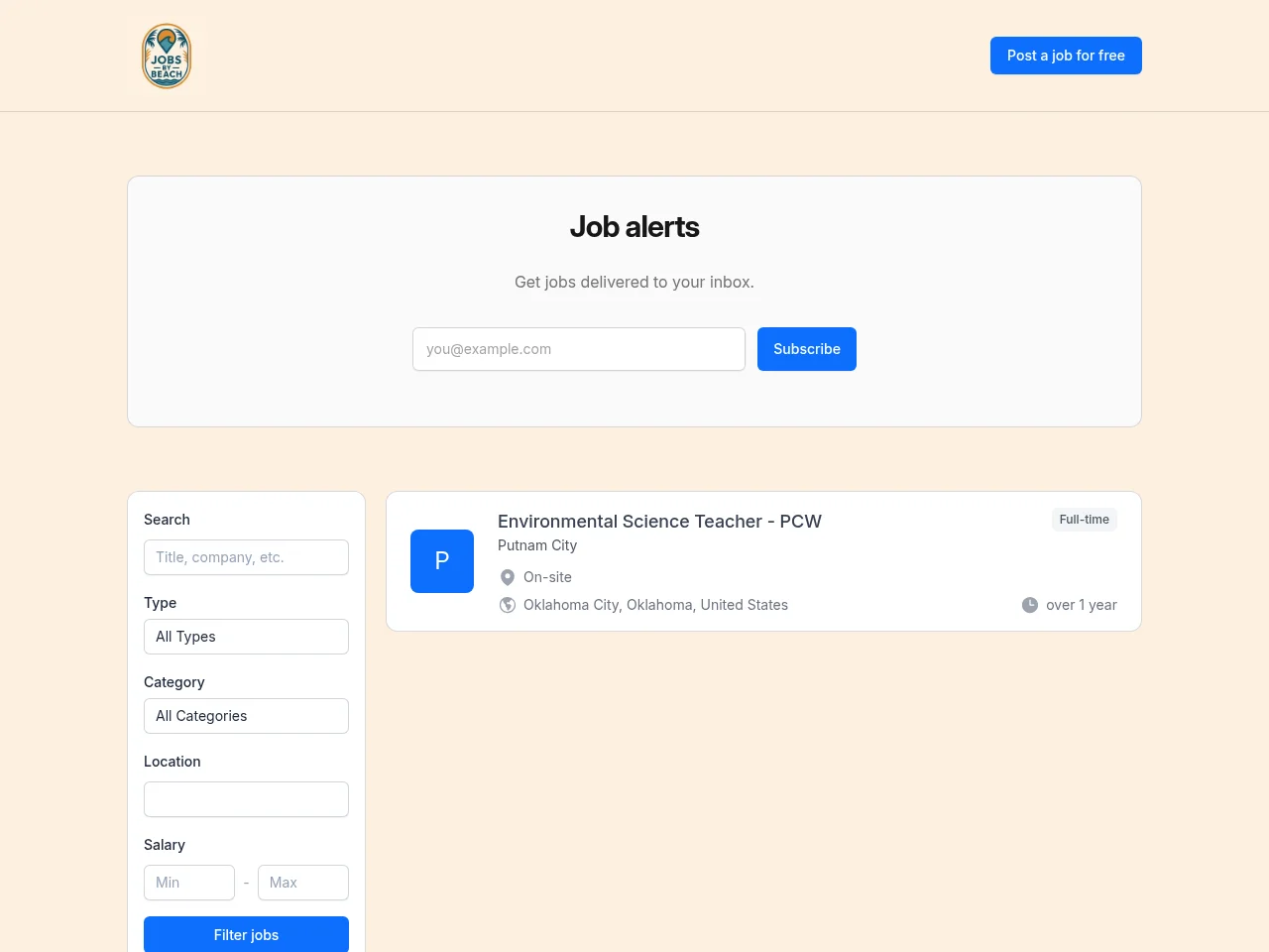 Coastal Gov Jobs job board platform screenshot showing job search interface