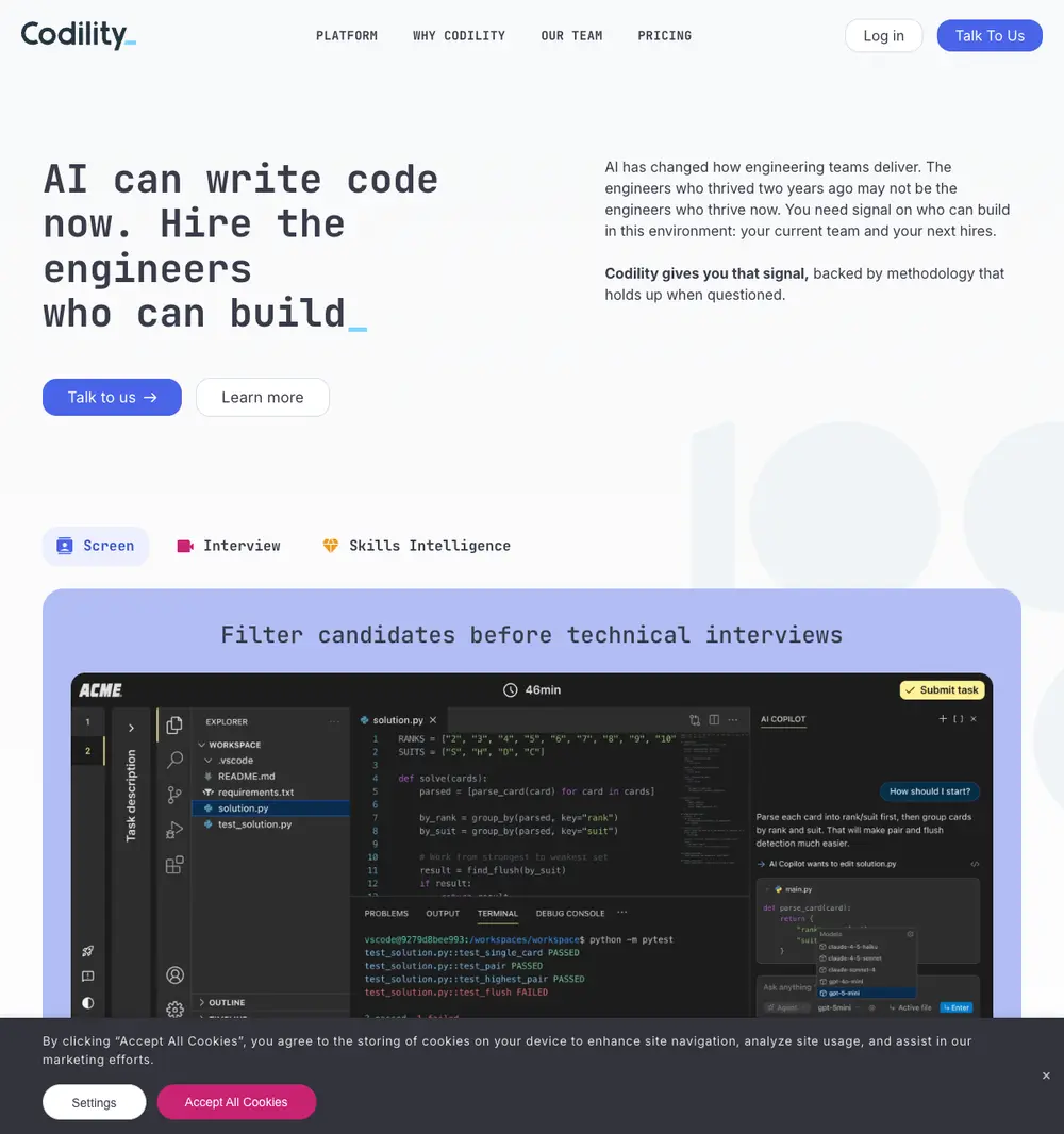 codility.com job board platform screenshot showing job search interface