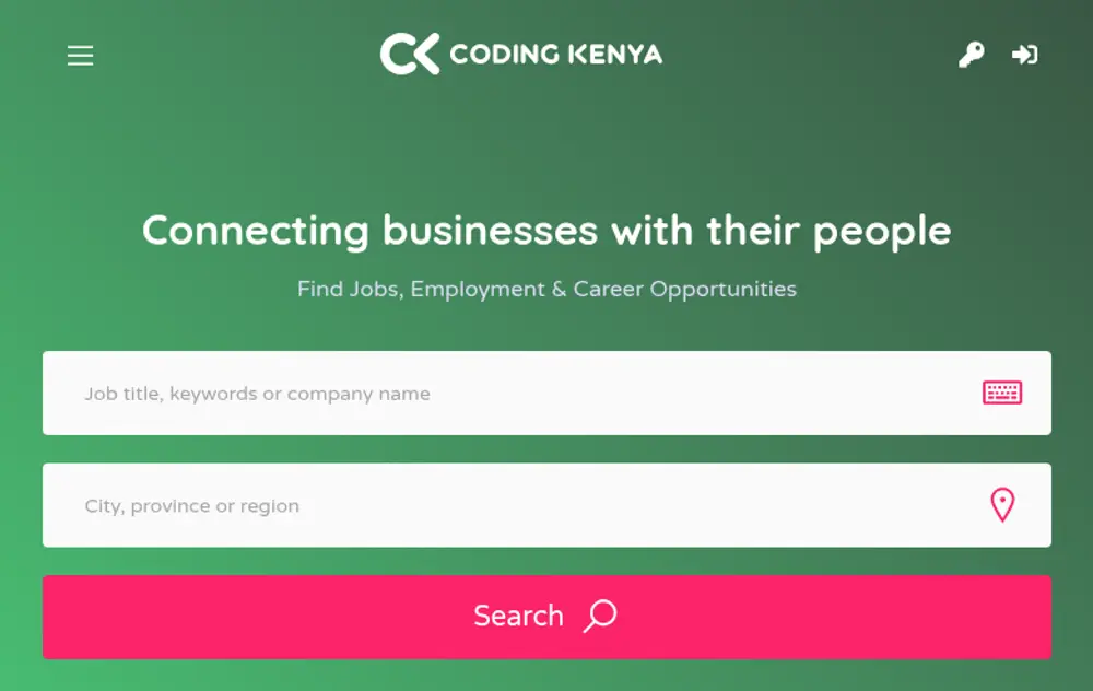Coding Kenya screenshot Coding Kenya job board platform screenshot showing job search interface