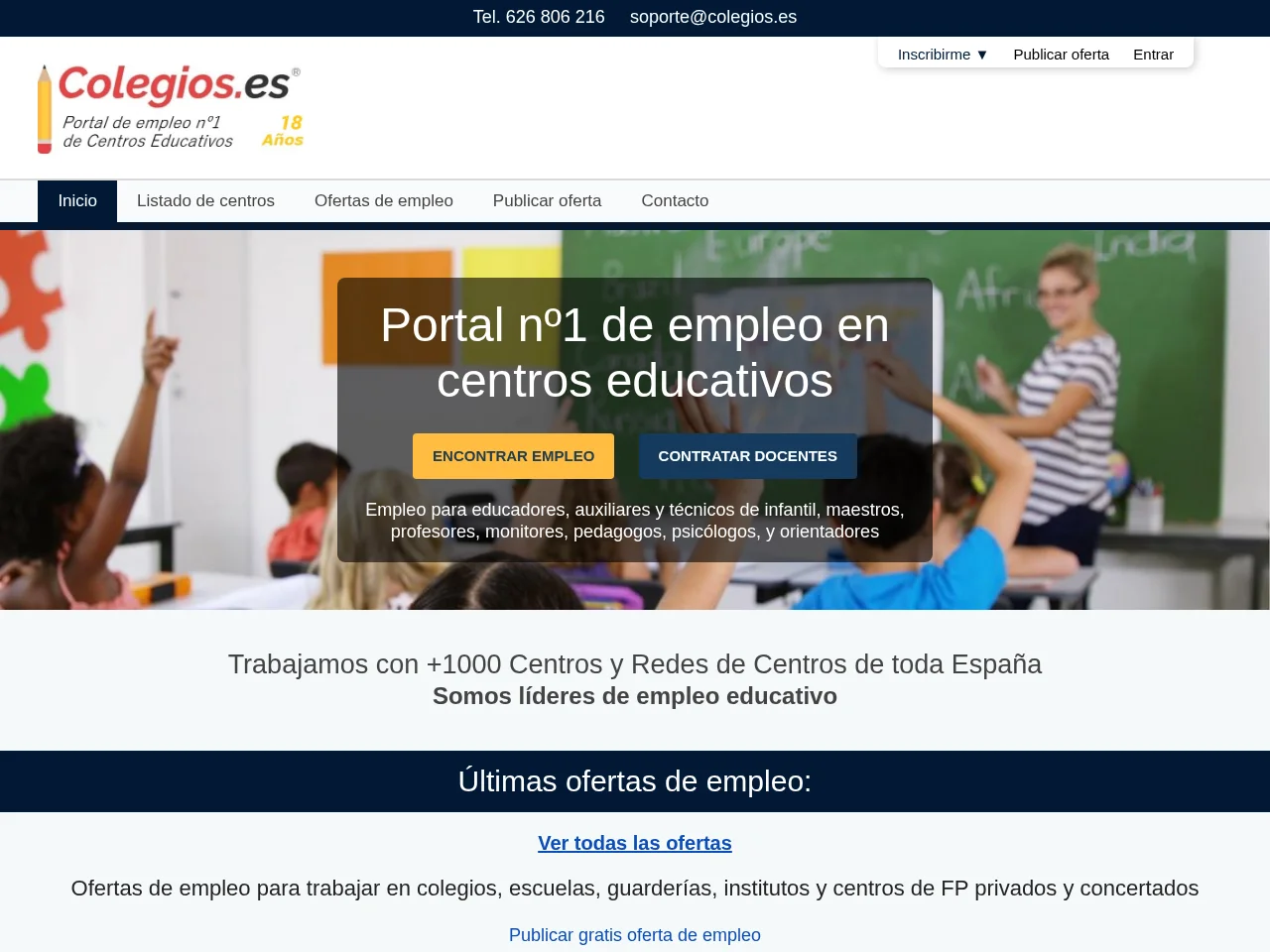 Colegios.es job board platform screenshot showing job search interface