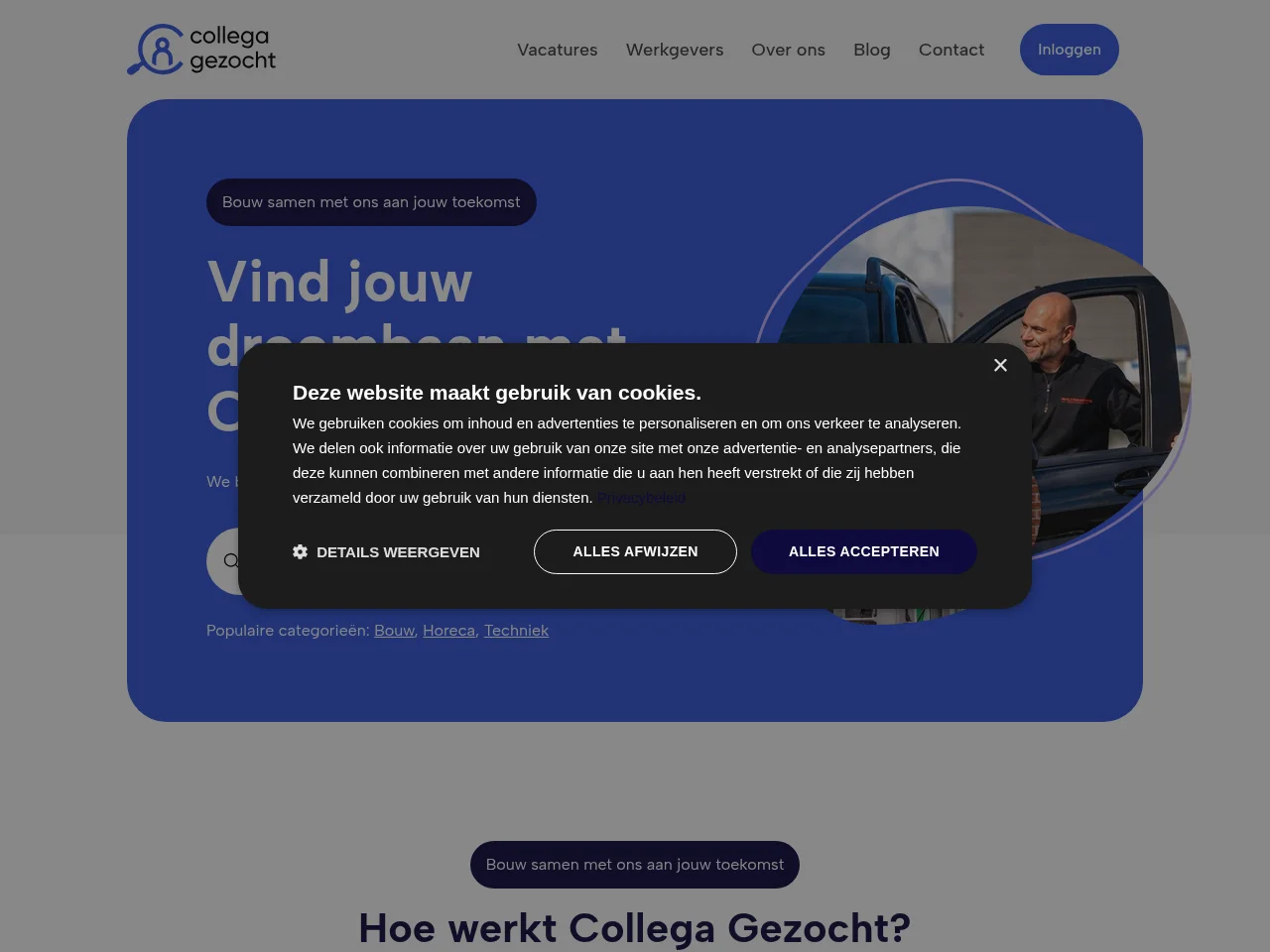 Collega Gezocht job board platform screenshot showing job search interface