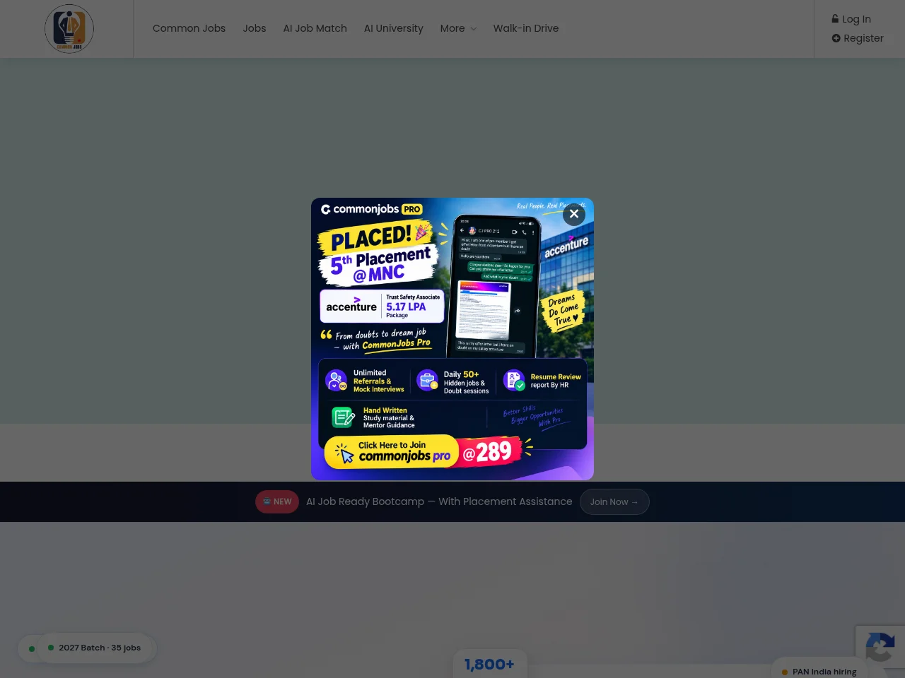 Common Jobs job board platform screenshot showing job search interface