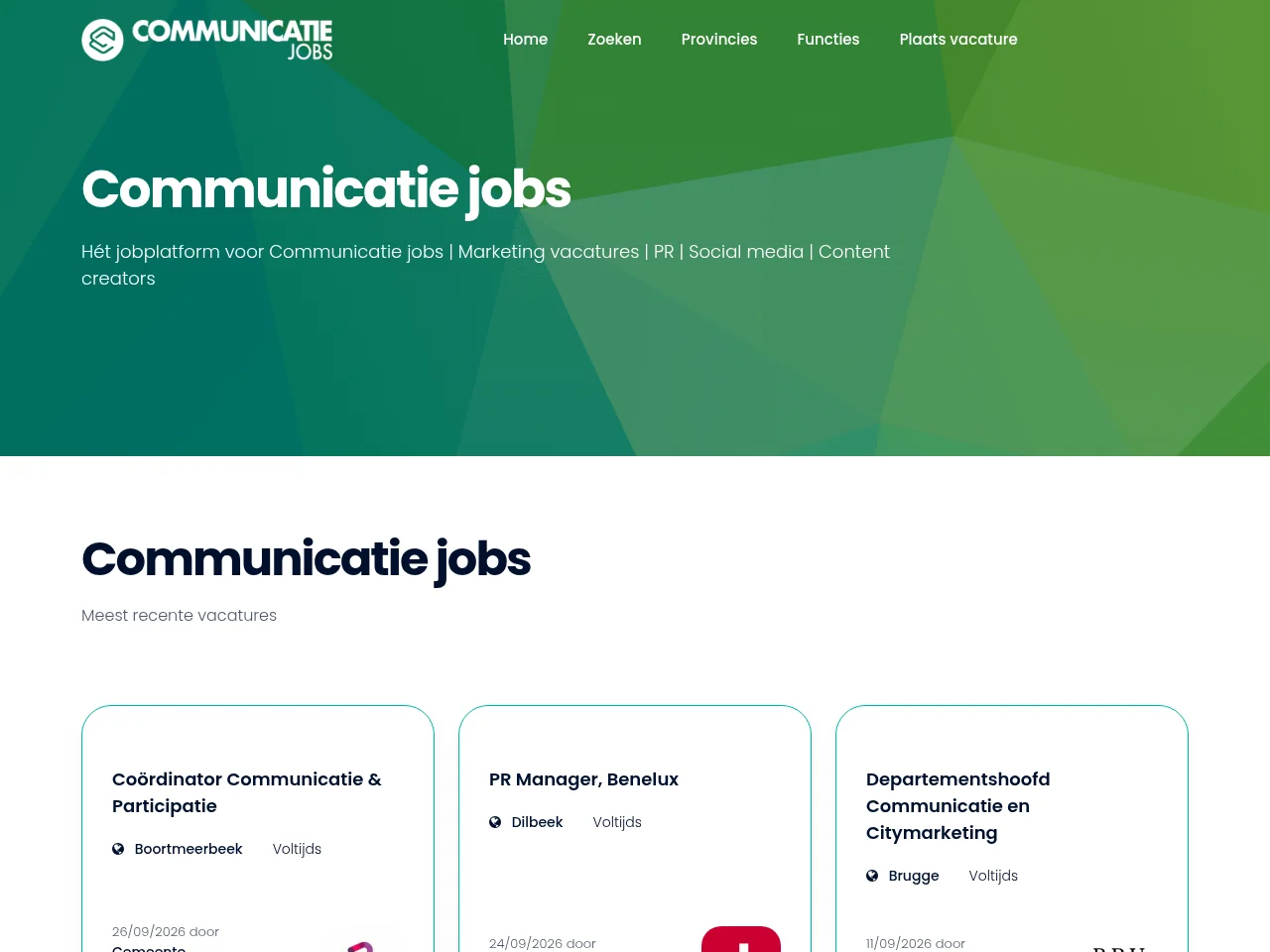Communicatie Jobs screenshot Communicatie Jobs job board platform screenshot showing job search interface
