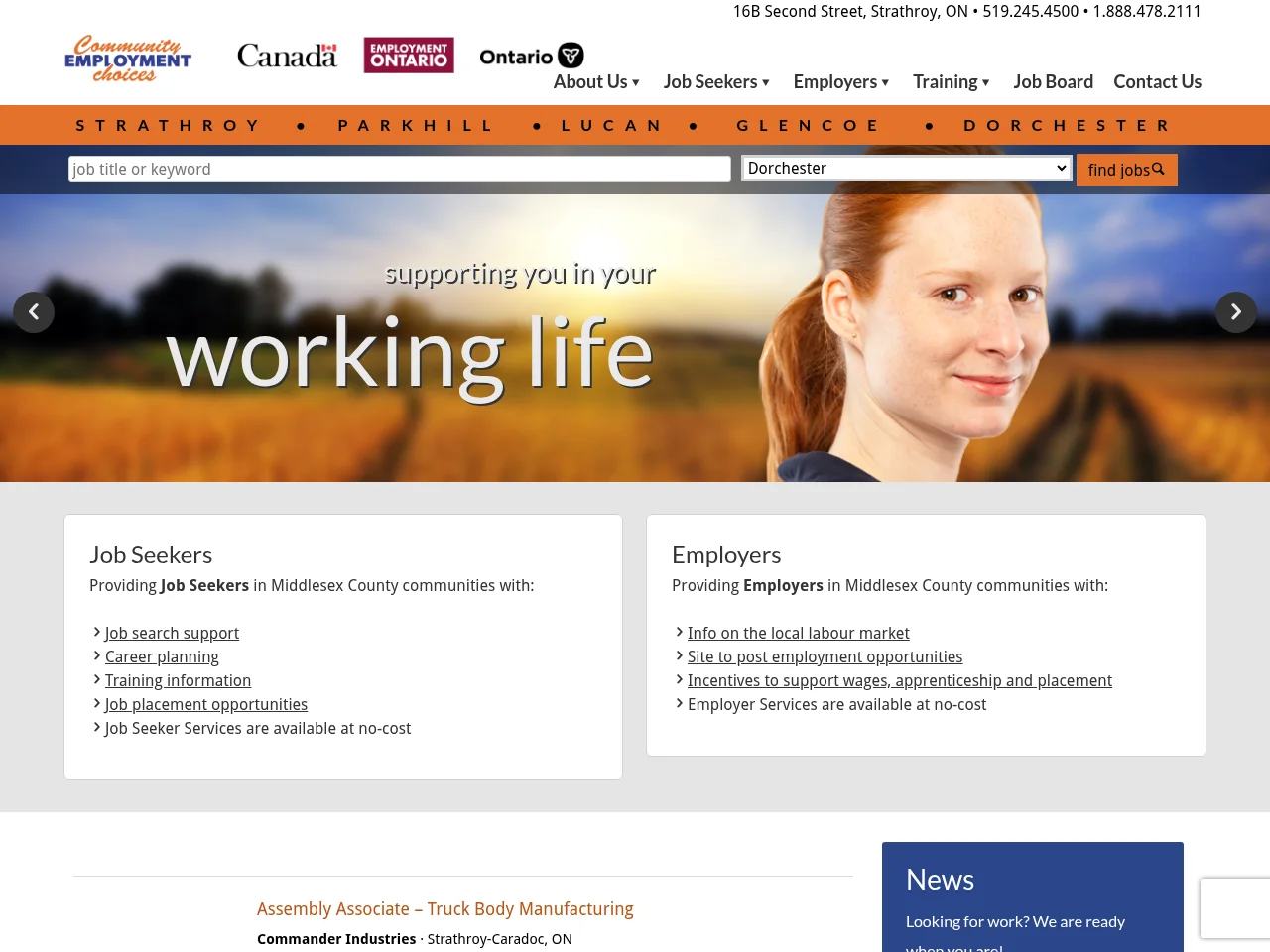 Community Employment Choices job board platform screenshot showing job search interface