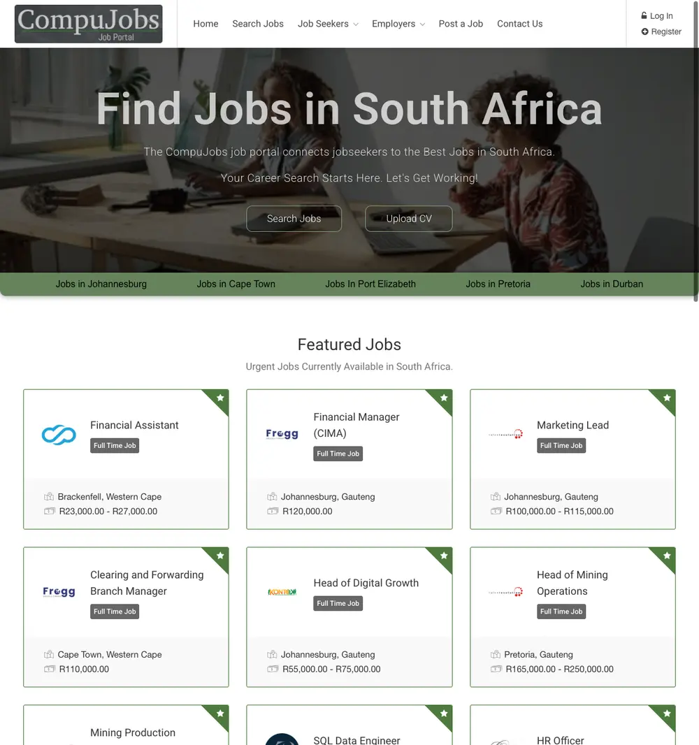CompuJobs job board platform screenshot showing job search interface