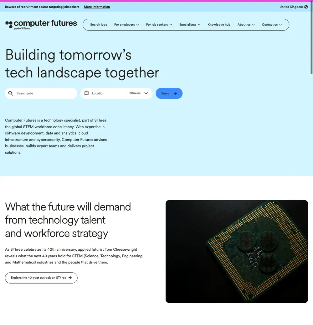 Computer Futures job board platform screenshot showing job search interface
