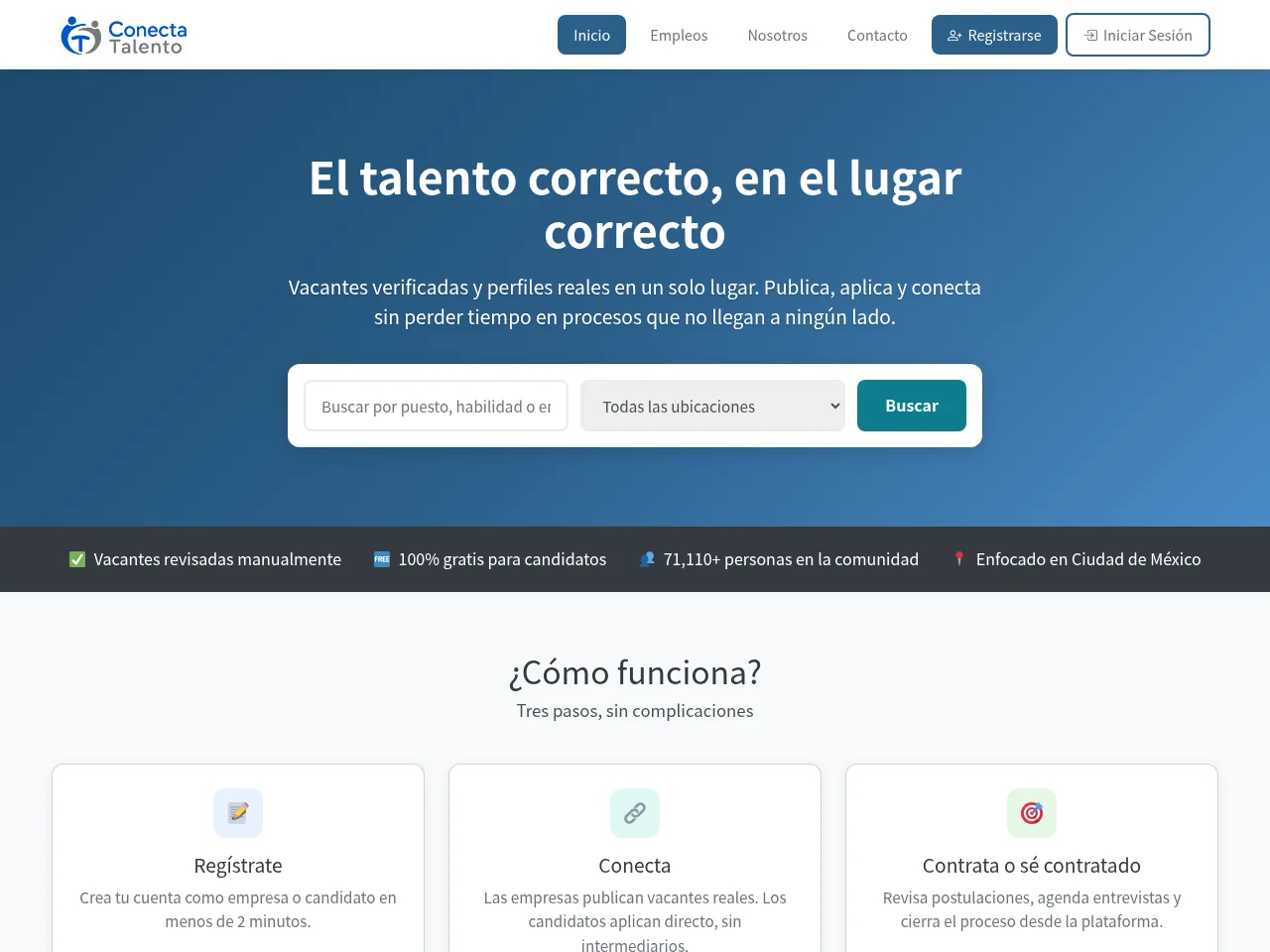 Conecta Talento job board platform screenshot showing job search interface
