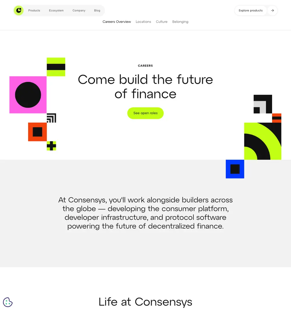 Consensys Careers job board platform screenshot showing job search interface