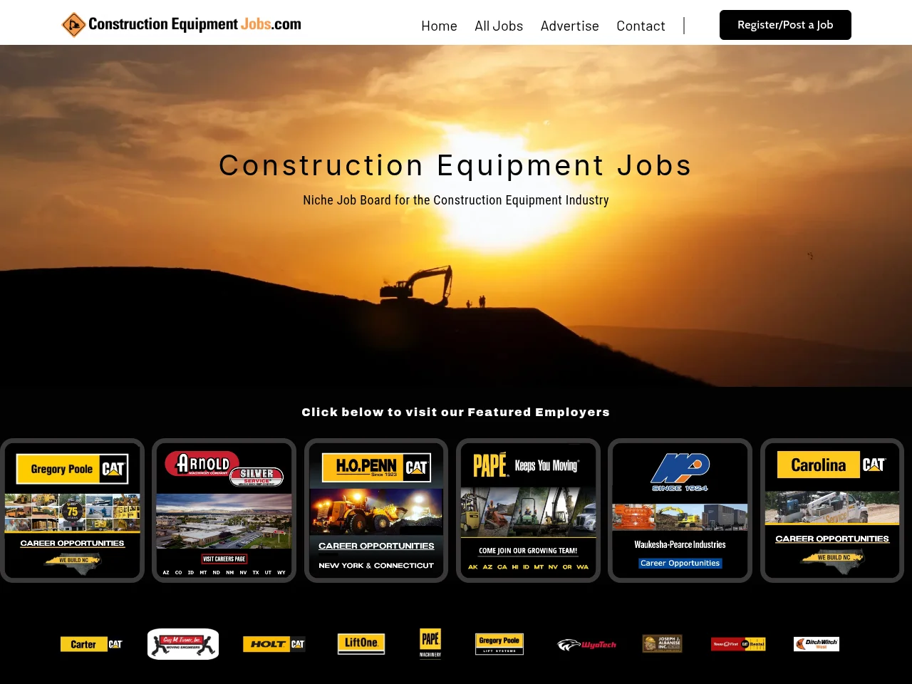 Construction Equipment Jobs job board platform screenshot showing job search interface