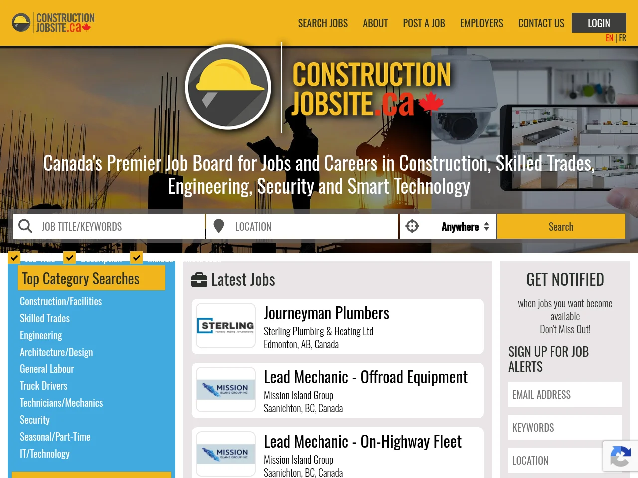 Construction Jobs Canada screenshot Construction Jobs Canada job board platform screenshot showing job search interface