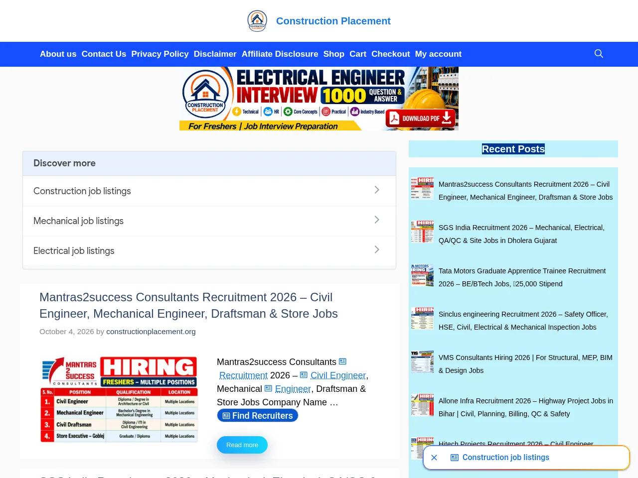 Construction Placement screenshot Construction Placement job board platform screenshot showing job search interface