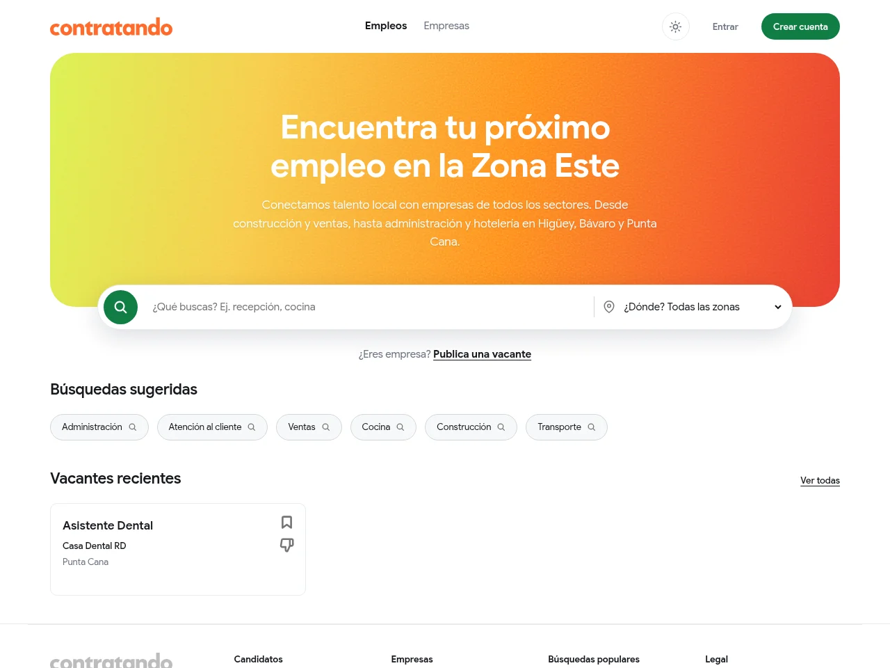 Contratando job board platform screenshot showing job search interface