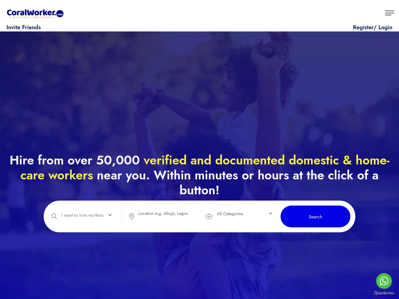 CoralWorker job board platform screenshot showing job search interface
