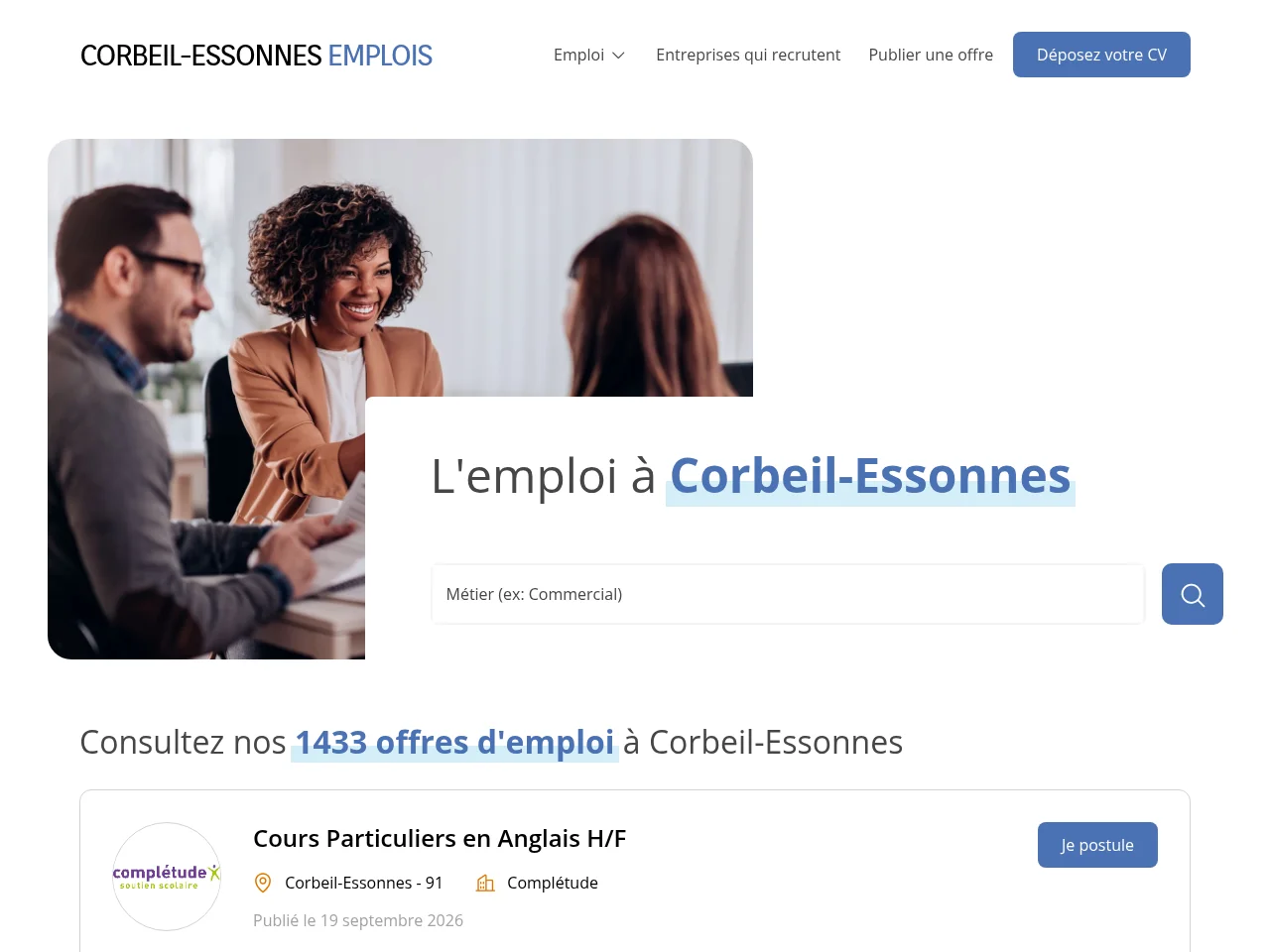 Corbeil-Essonnes Emplois job board platform screenshot showing job search interface