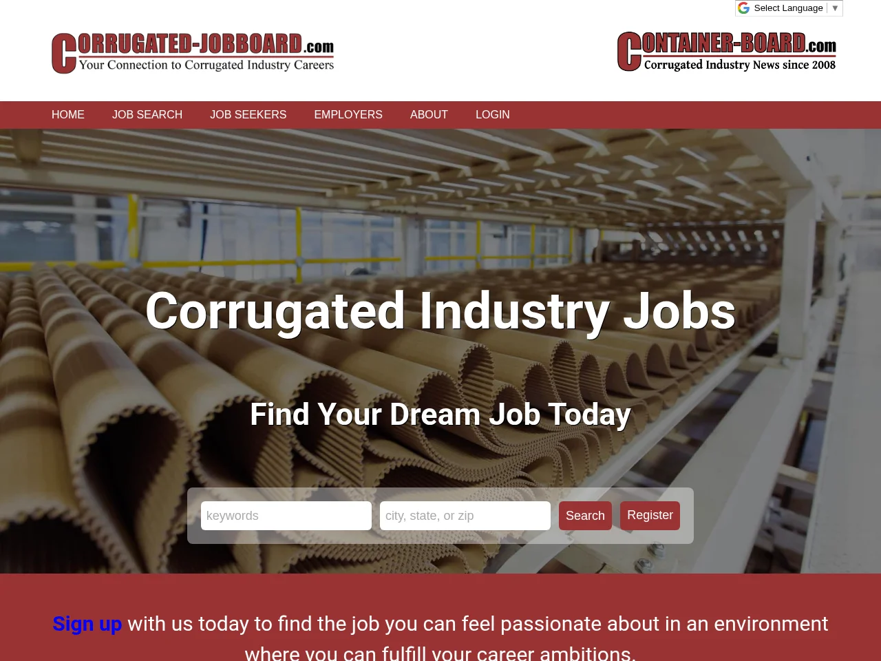 Corrugated-JobBoard.com screenshot Corrugated-JobBoard.com job board platform screenshot showing job search interface