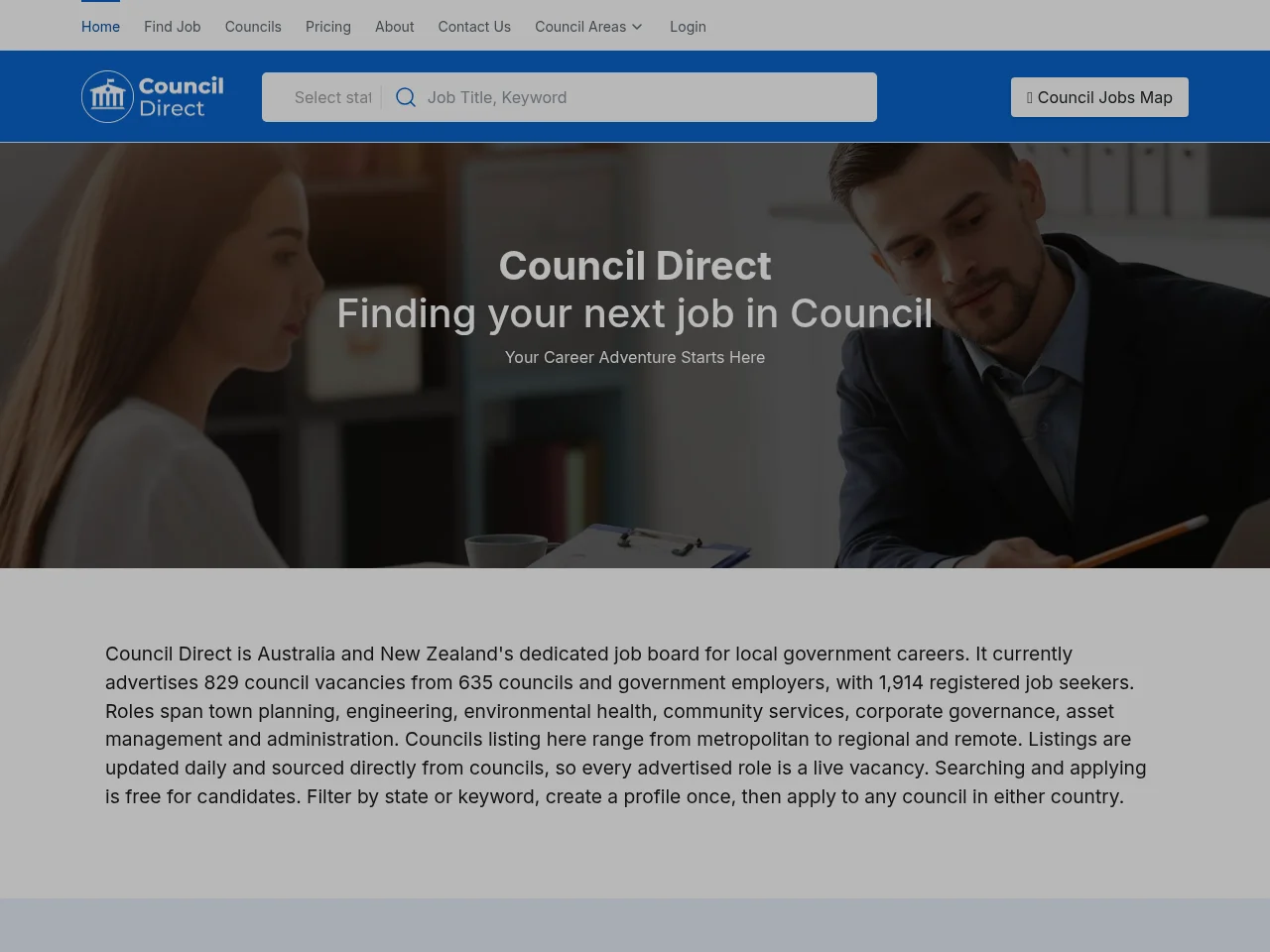 Council Direct screenshot Council Direct job board platform screenshot showing job search interface