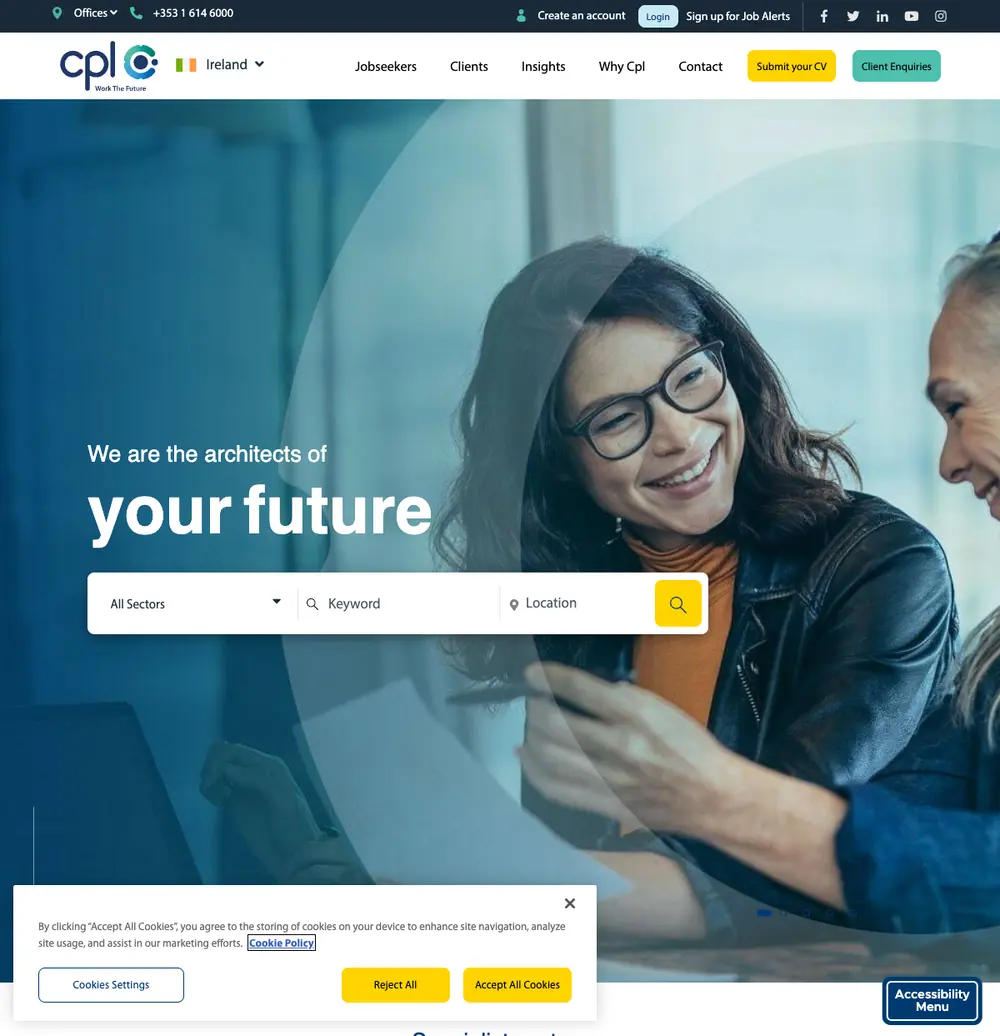 Cpl job board platform screenshot showing job search interface