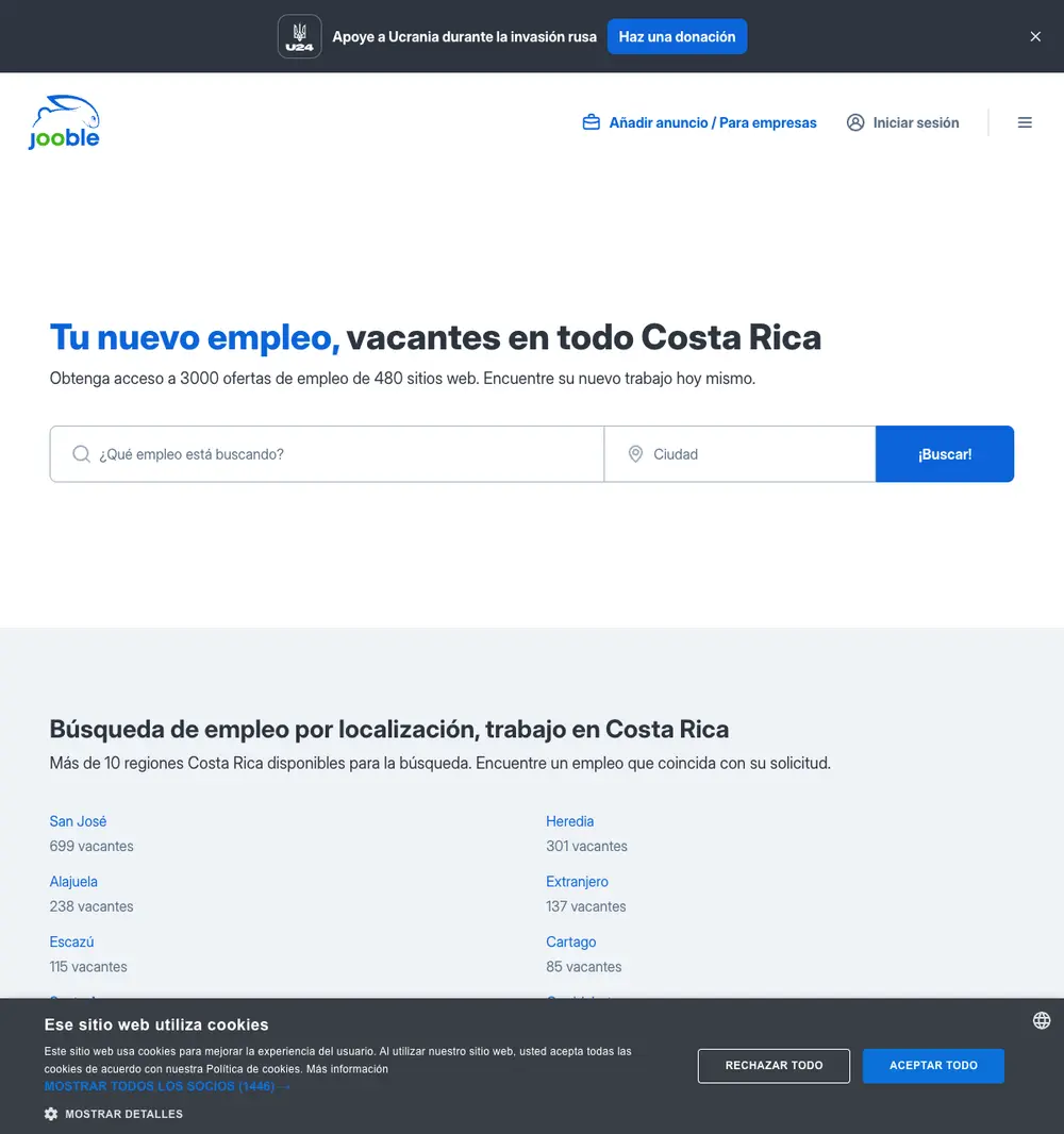 Jooble job board platform screenshot showing job search interface