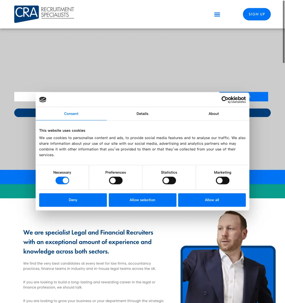 CRA Consulting job board platform screenshot showing job search interface