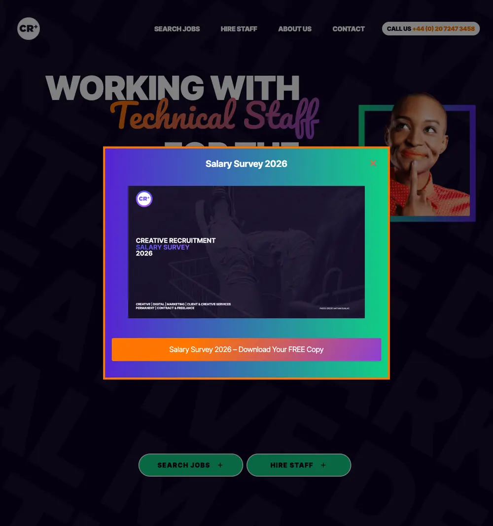 Creative Recruitment job board platform screenshot showing job search interface
