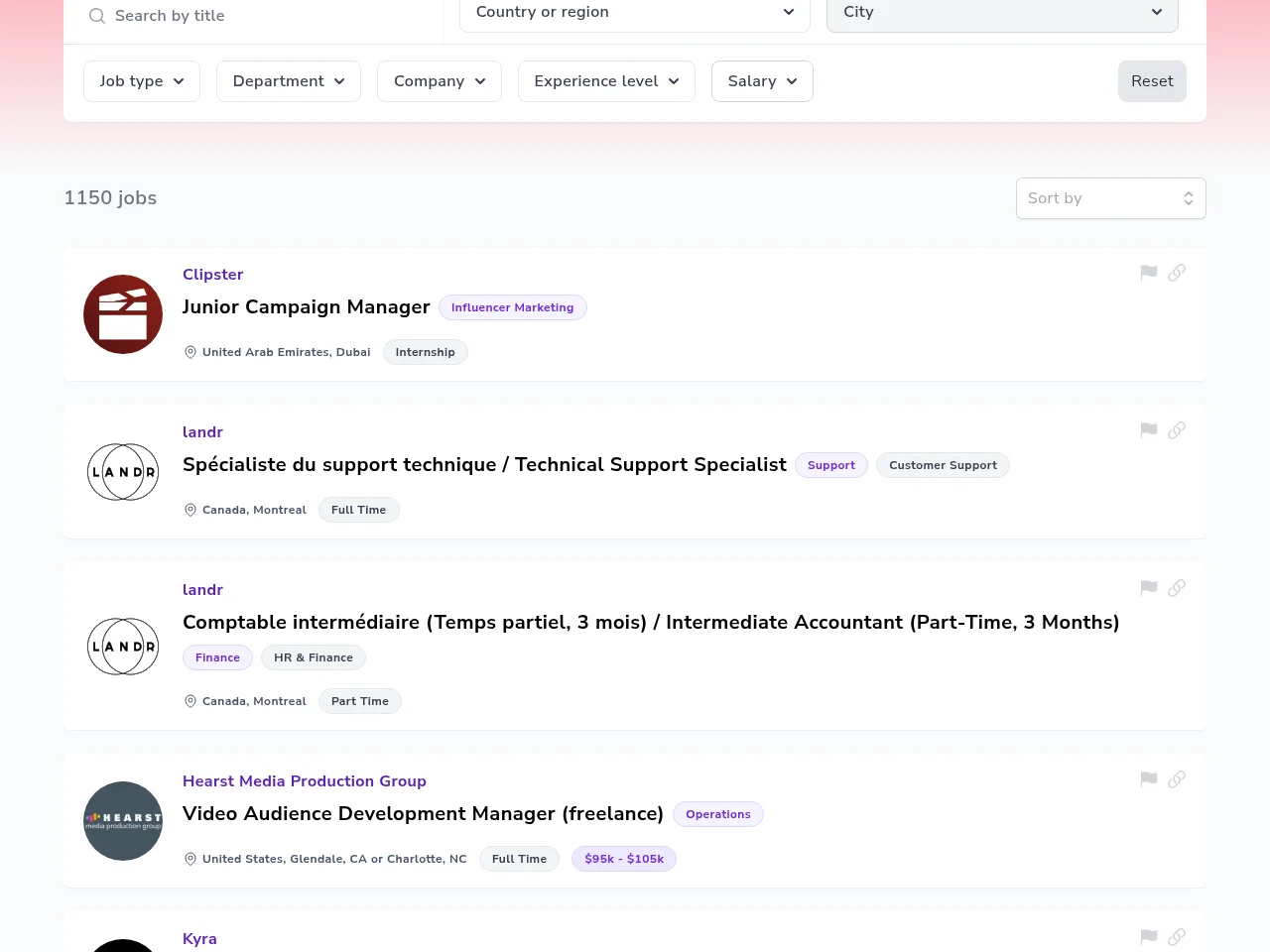 Creator Economy Jobs screenshot Creator Economy Jobs job board platform screenshot showing job search interface