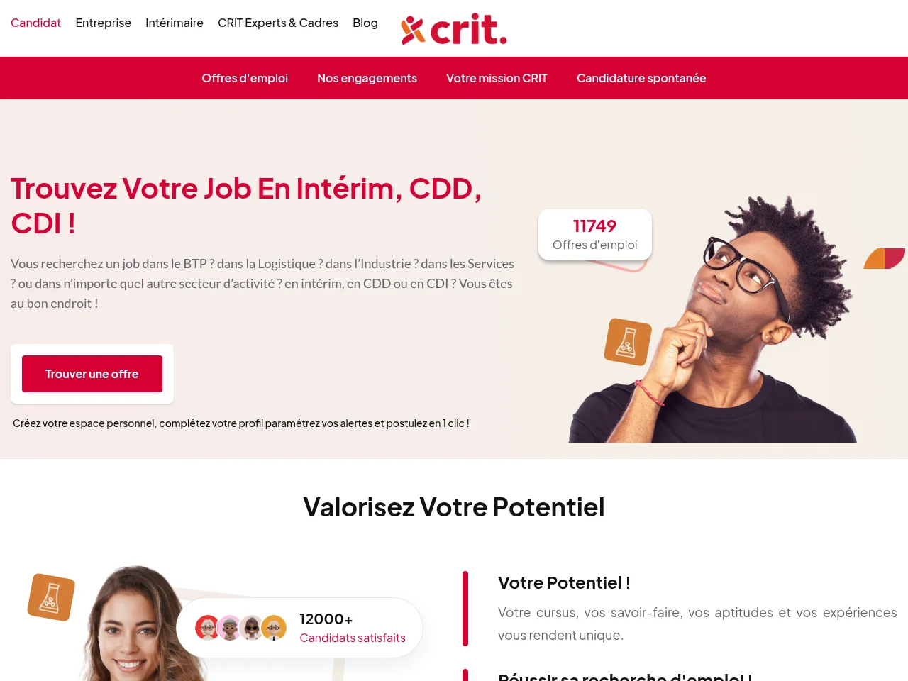 CRIT Maroc job board platform screenshot showing job search interface