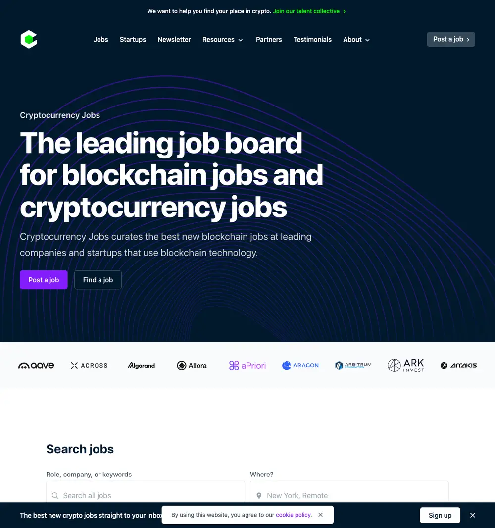 Cryptocurrency Jobs screenshot Cryptocurrency Jobs job board platform screenshot showing job search interface