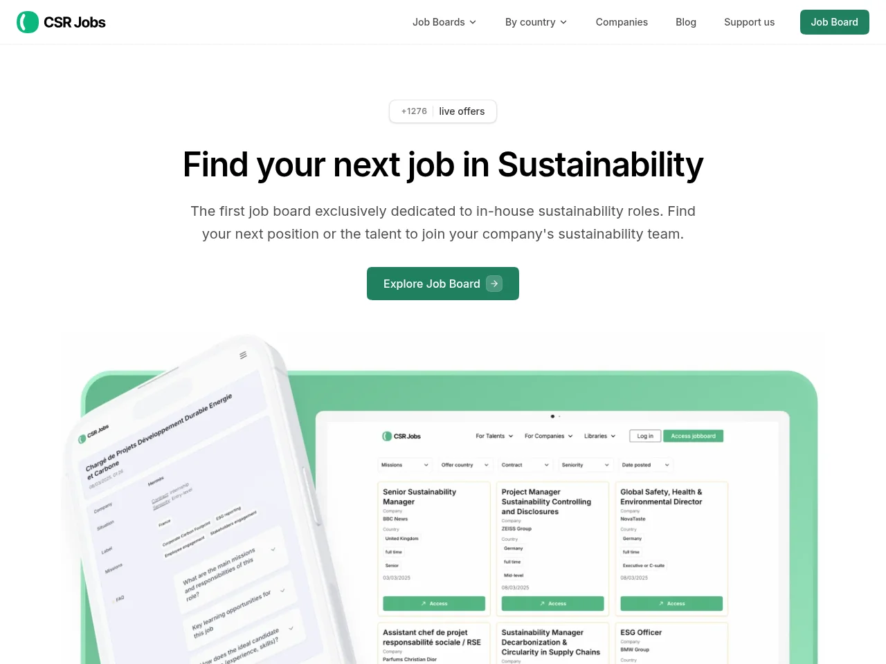 CSR Jobs screenshot CSR Jobs job board platform screenshot showing job search interface