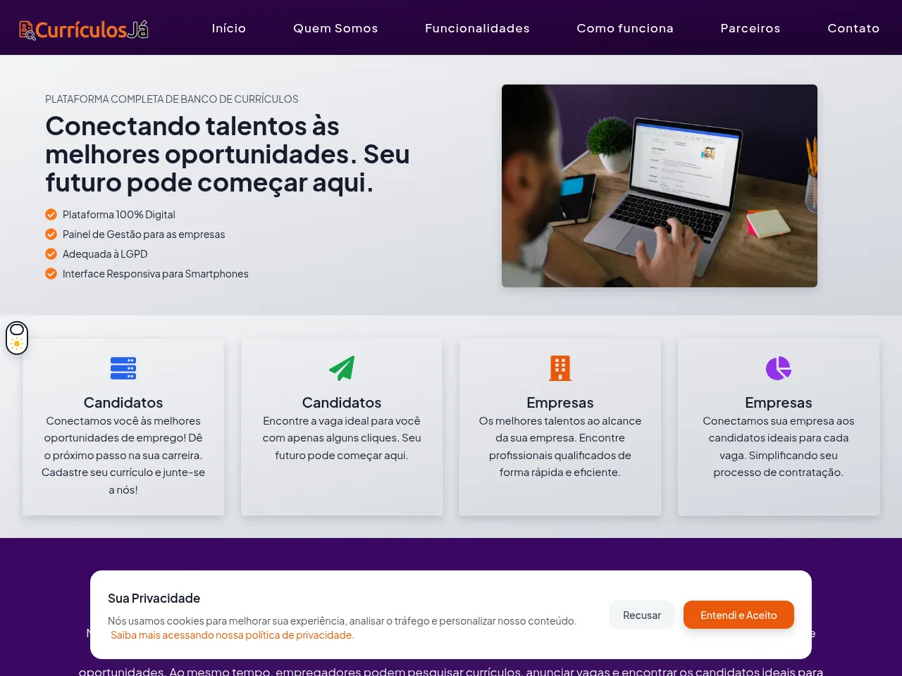 Currículos Já website screenshot