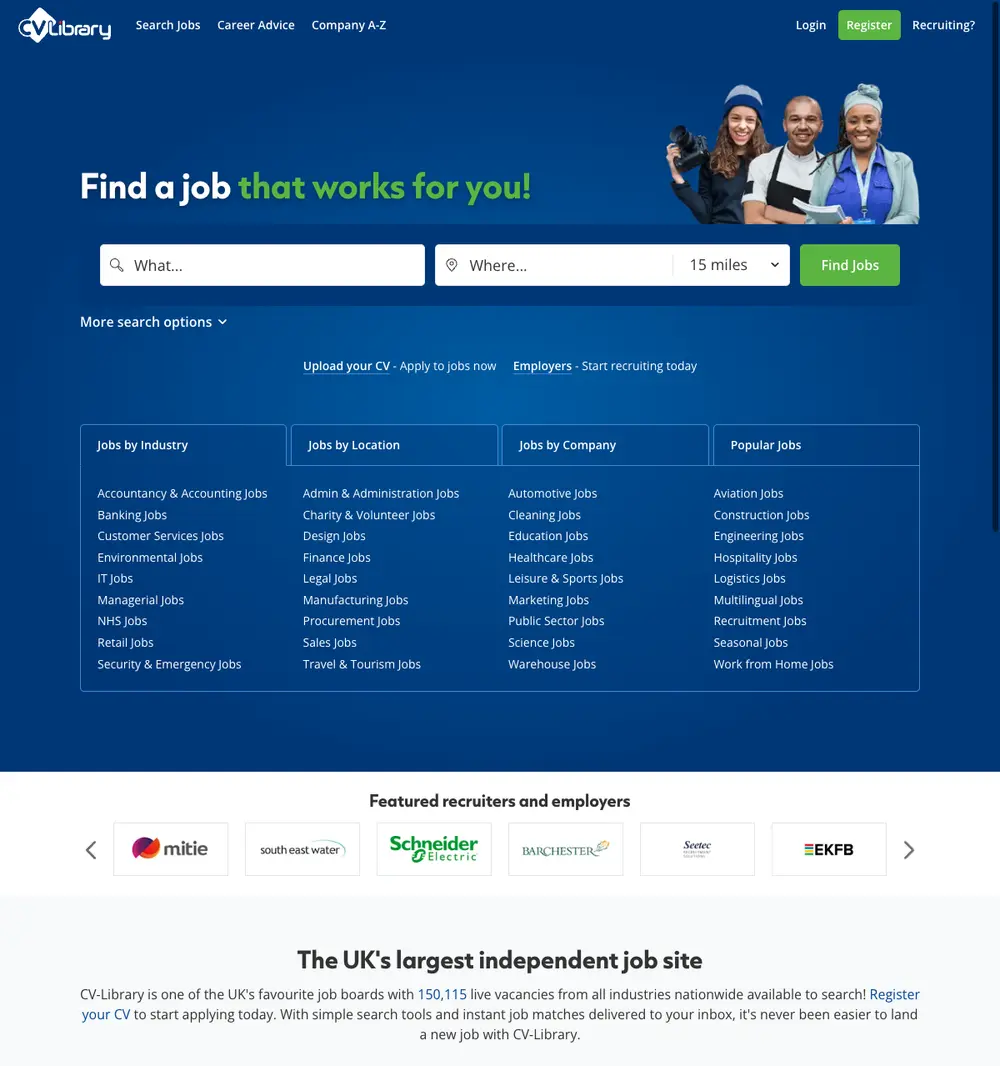 CV-Library job board platform screenshot showing job search interface