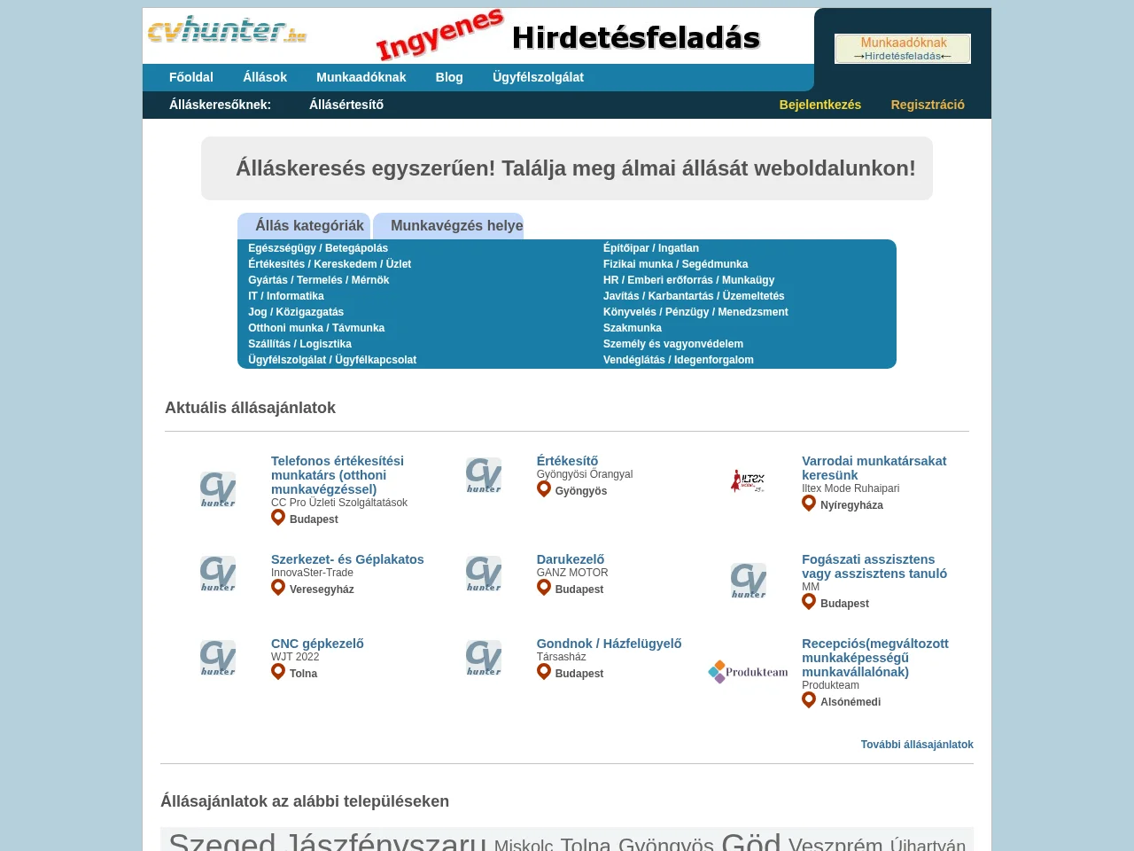 cvhunter.hu screenshot cvhunter.hu job board platform screenshot showing job search interface
