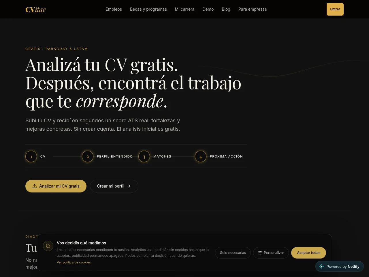 CVitae job board platform screenshot showing job search interface