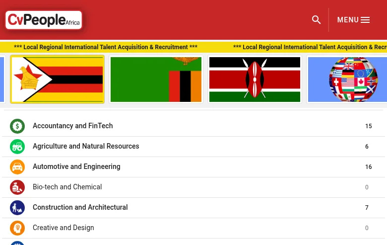 CV People Africa job board platform screenshot showing job search interface