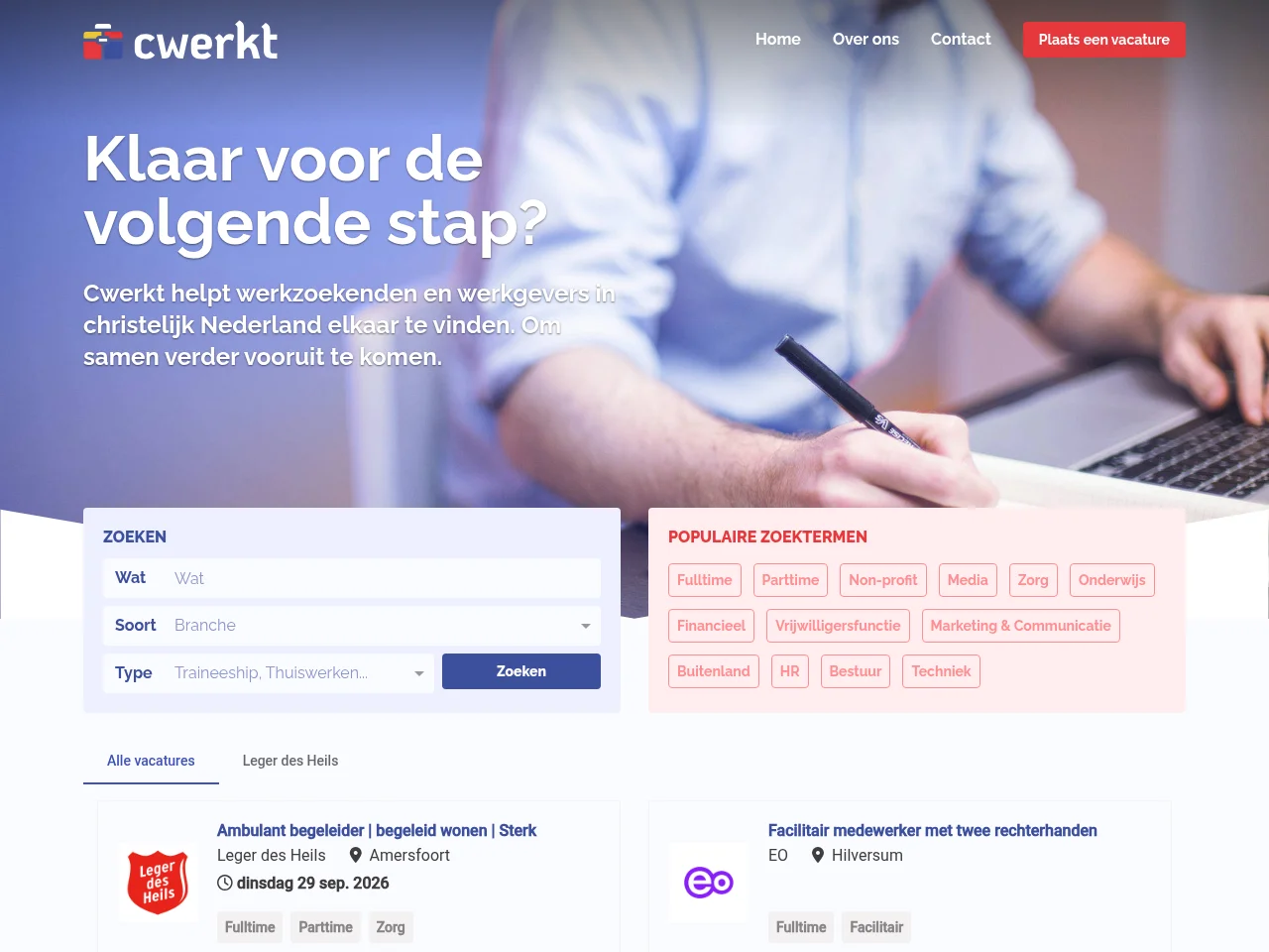 cwerkt.nl job board platform screenshot showing job search interface