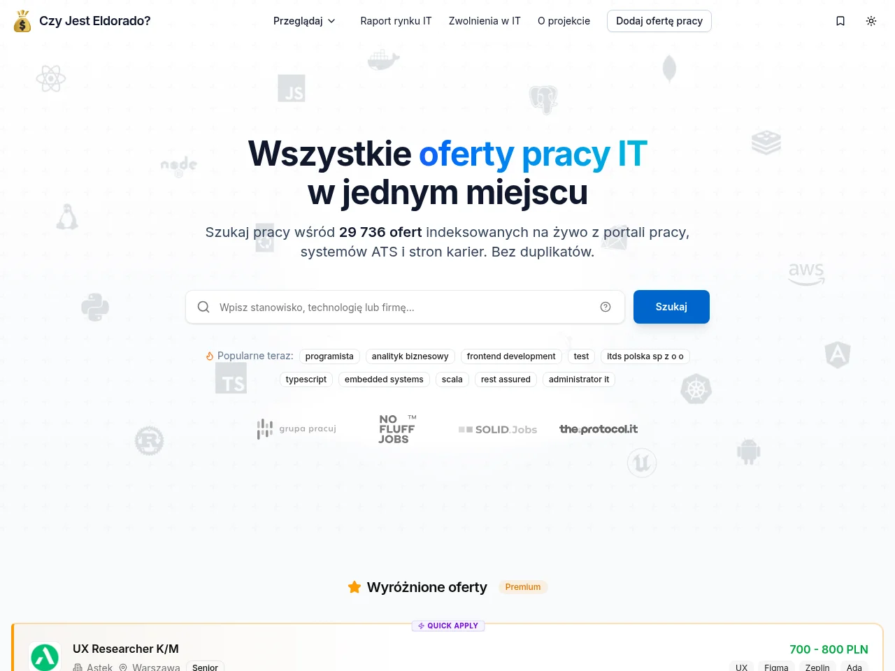 Czy Jest Eldorado? screenshot Czy Jest Eldorado? job board platform screenshot showing job search interface
