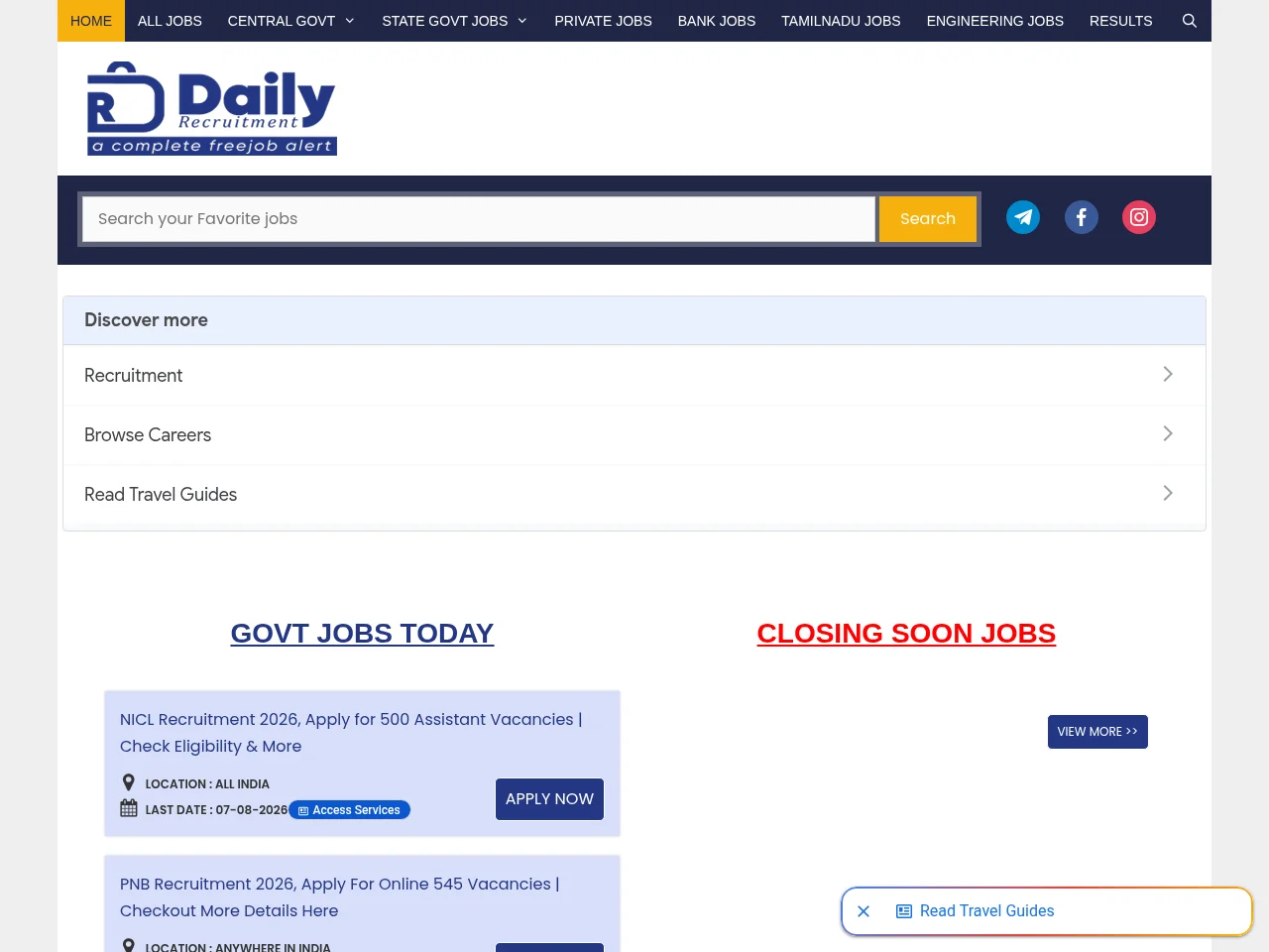 Daily Recruitment screenshot Daily Recruitment job board platform screenshot showing job search interface