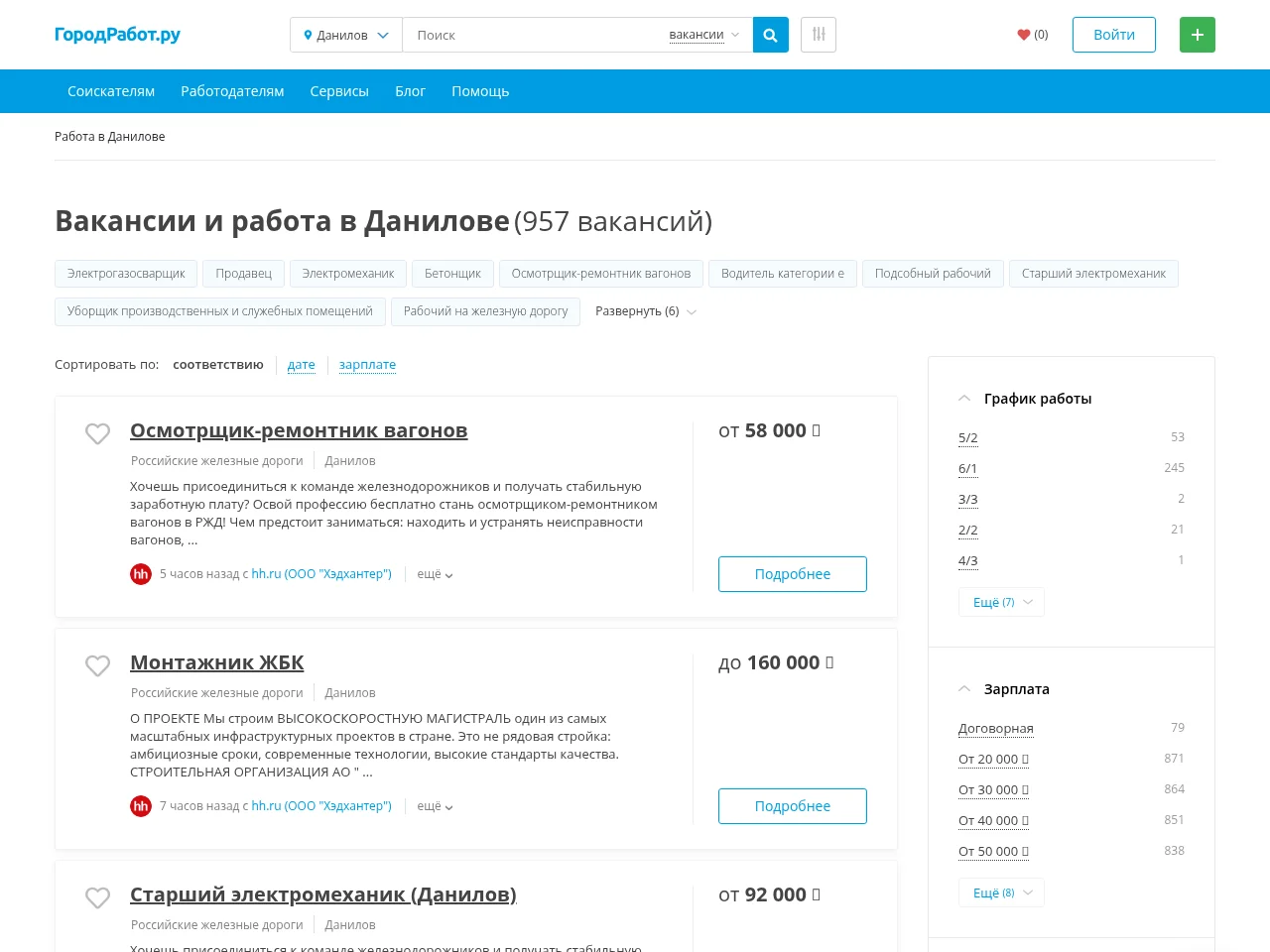 ГородРабот.ру screenshot ГородРабот.ру job board platform screenshot showing job search interface