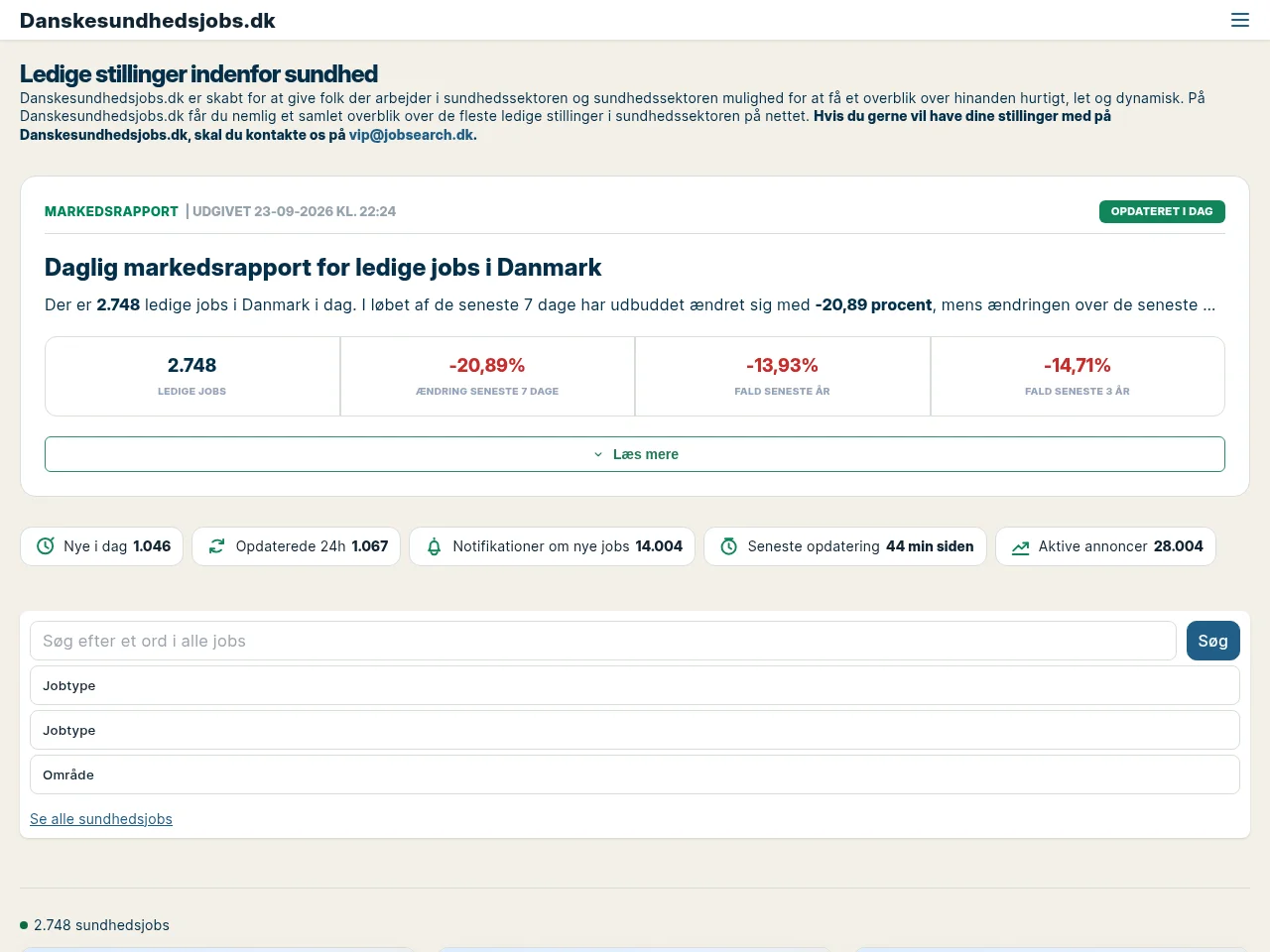 Danskesundhedsjobs.dk job board platform screenshot showing job search interface