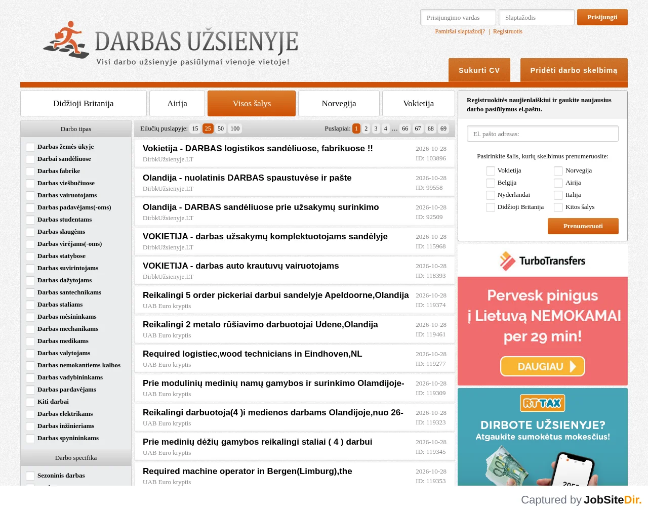 Darbas užsienyje website screenshot